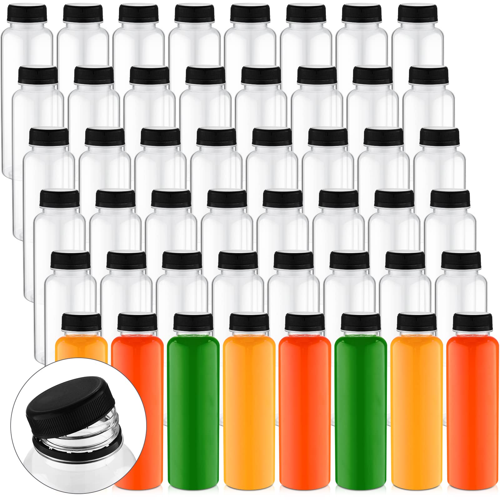 **Tanlade 200 Pack 12oz Clear Plastic Juice Bottles with Black Caps - Reusable PET Drink Containers for Juicing, Smoothies, Beverages - Bulk Empty Bottles for Home, Restaurant, Party & Fridge Storage**