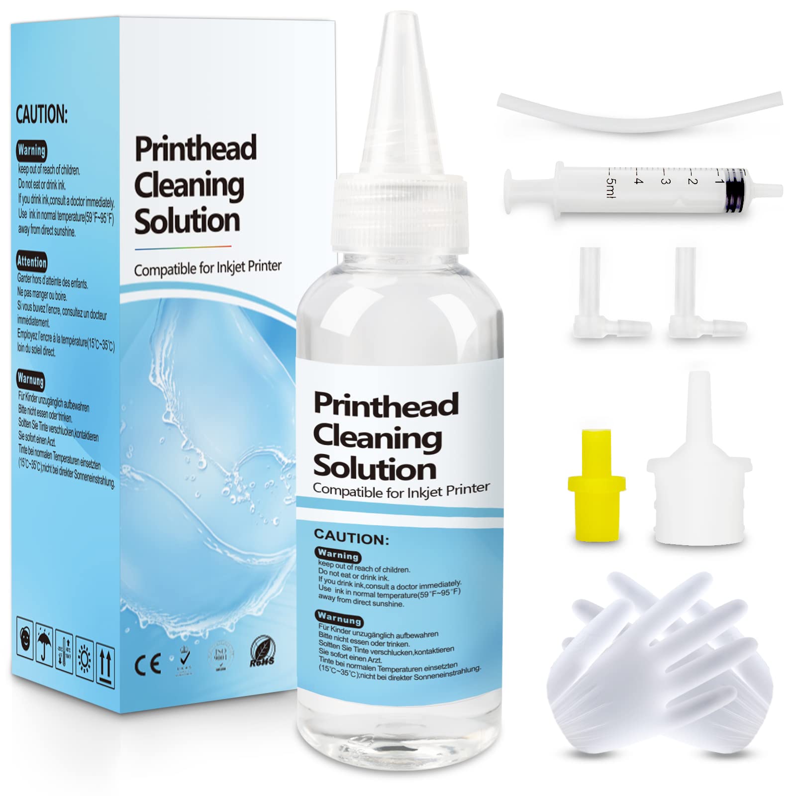 Wawocs Printer Cleaning Kit - 100ML Ink Head Cleaning Solution & Nozzle Cleaner for Epson HP Canon Inkjet Printers | Unclog Nozzles, Improve Print Quality | Home & Office Use