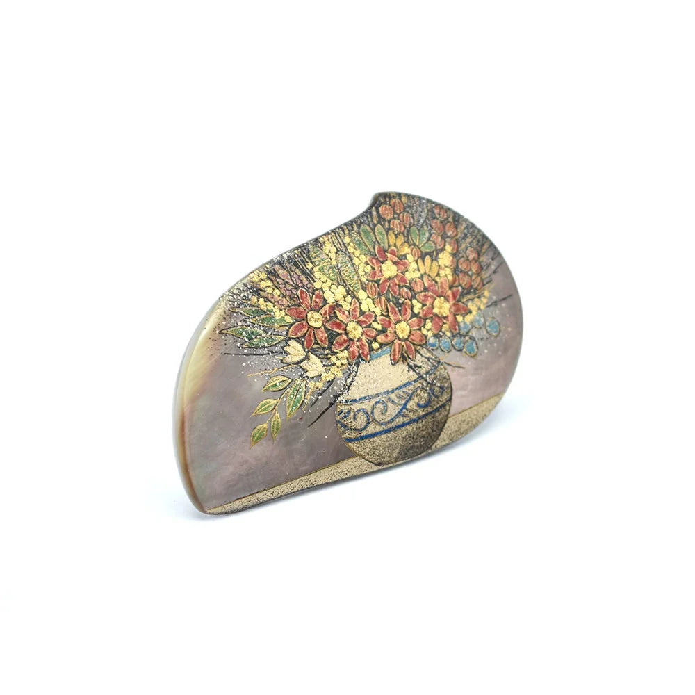 Exquisite Maki-e Urushi Lacquer Brooch with Black Lip Oyster Pearl Shell & Floral Design | Traditional Japanese Lacquer Jewelry for Women | Perfect for Formal Occasions, Weddings & Special Events