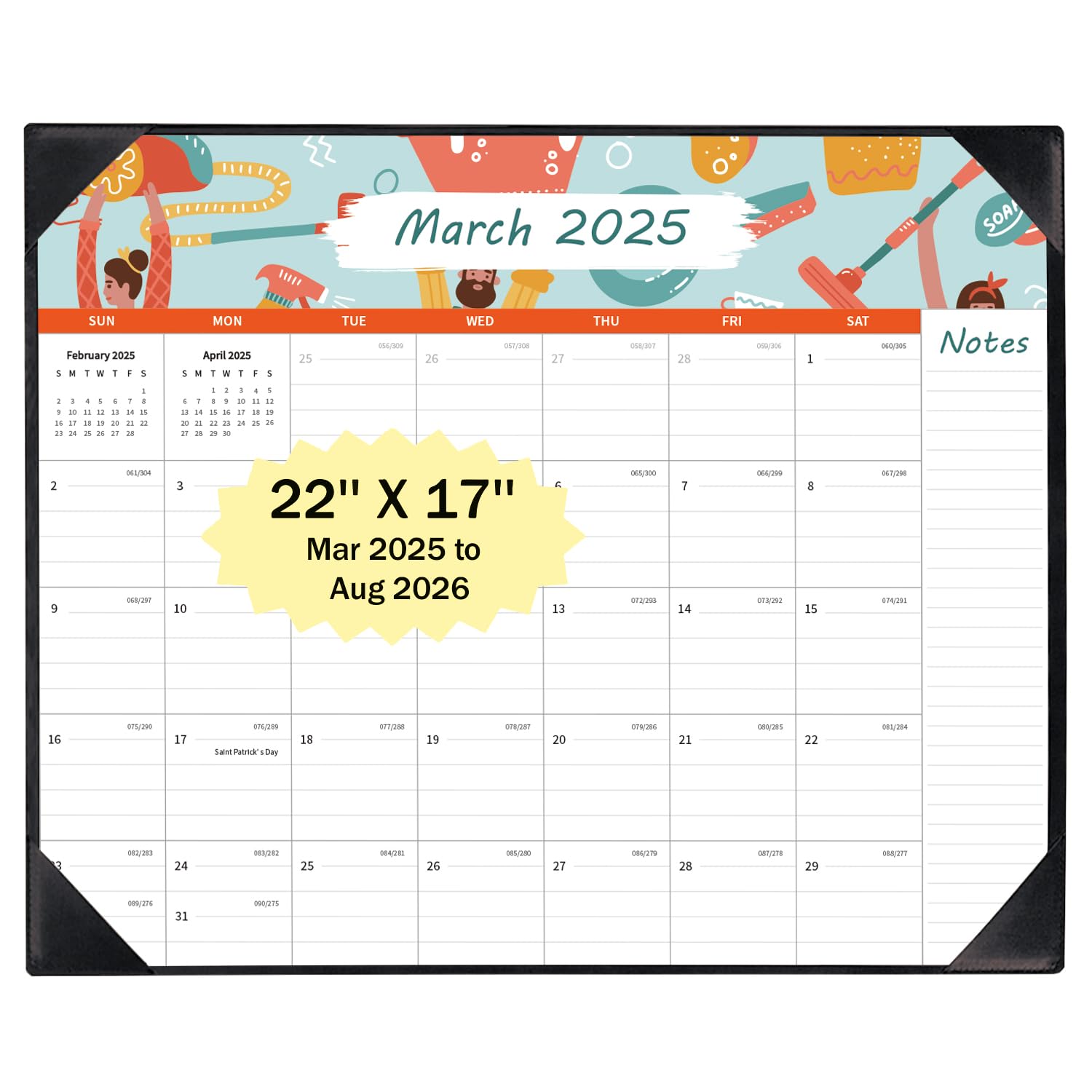 2025-2026 Large 18-Month Desk Calendar (22x17 Inches) - March 2025 to August 2026 Planner with To-Do Lists, Notes Section & Marked Holidays - Perfect for Office, Home or School Organization (Black)