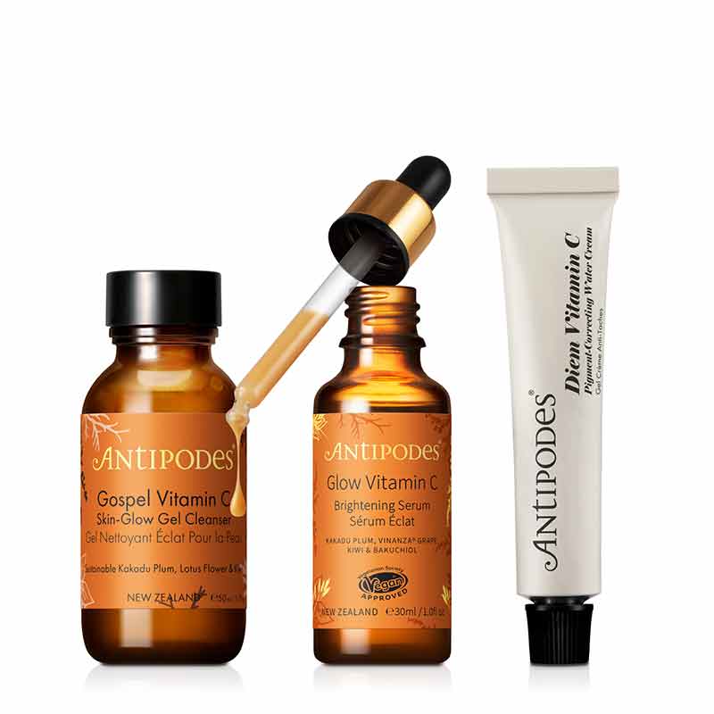 Antipodes Glow Vitamin C Skincare Trio Set - Brightening Serum, Moisturizer & Eye Cream for Radiant Skin | Anti-Aging & Dark Spot Treatment for Daily Skincare Routine