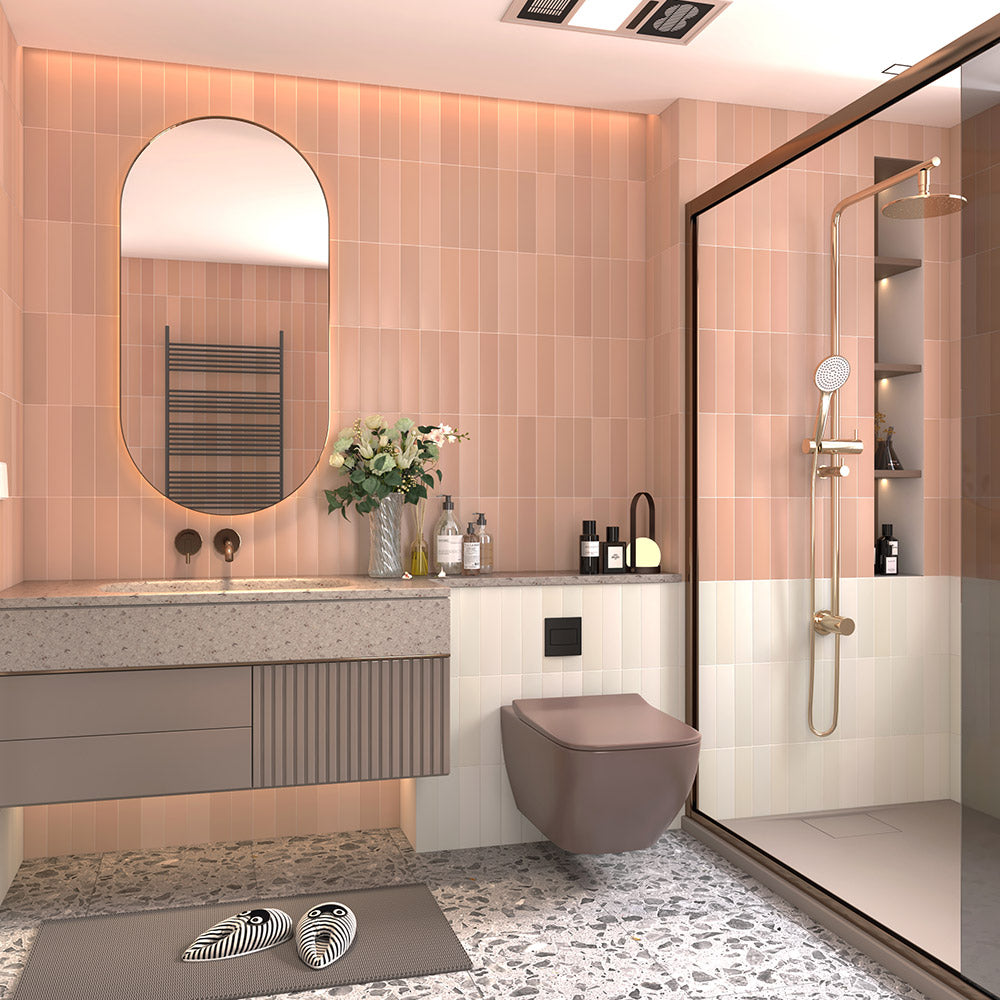 Osaka Mix Shade Pink 75x300 Matt Subway Tile - Waterproof Ceramic Wall & Backsplash Tile for Kitchen, Bathroom, and Shower Decor