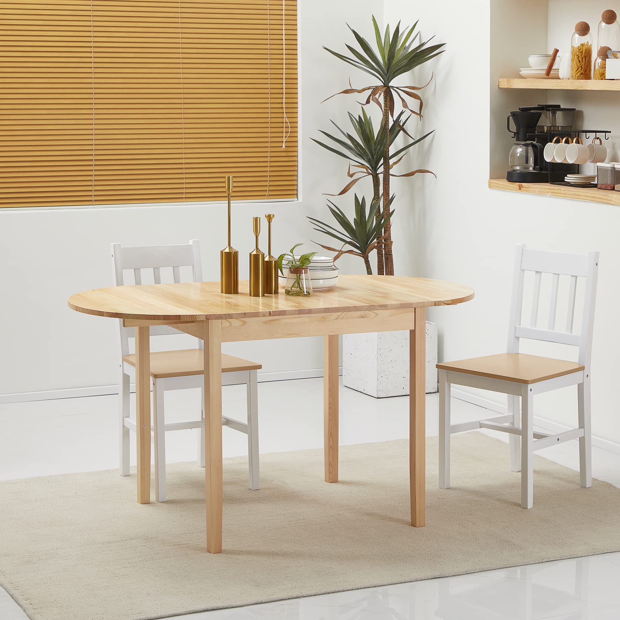 HOMCOM 55 Inch Solid Wood Drop Leaf Kitchen Table - Space Saving Folding Dining Table for Small Spaces - Natural Wood Finish - Perfect for Apartments, Breakfast Nooks & Compact Dining Areas