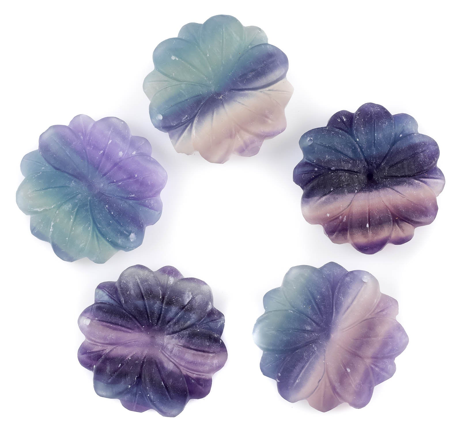 Rainbow Fluorite Crystal Pendant Necklace - Handmade Healing Stone Jewelry with Flower Carving - Natural Gemstone Gift for Meditation, Energy Healing & Spiritual Protection (E1529)
