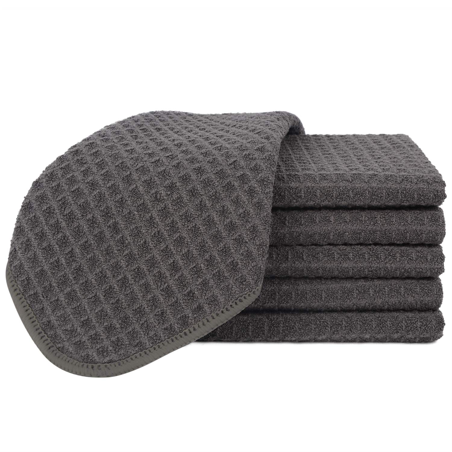 SINLAND Microfiber Waffle Weave Dish Cloths - Quick Drying Kitchen Towels, 13x13 Inch (6 Pack, Grey) - Perfect for Washing Dishes, Cleaning Countertops & Bathroom Use