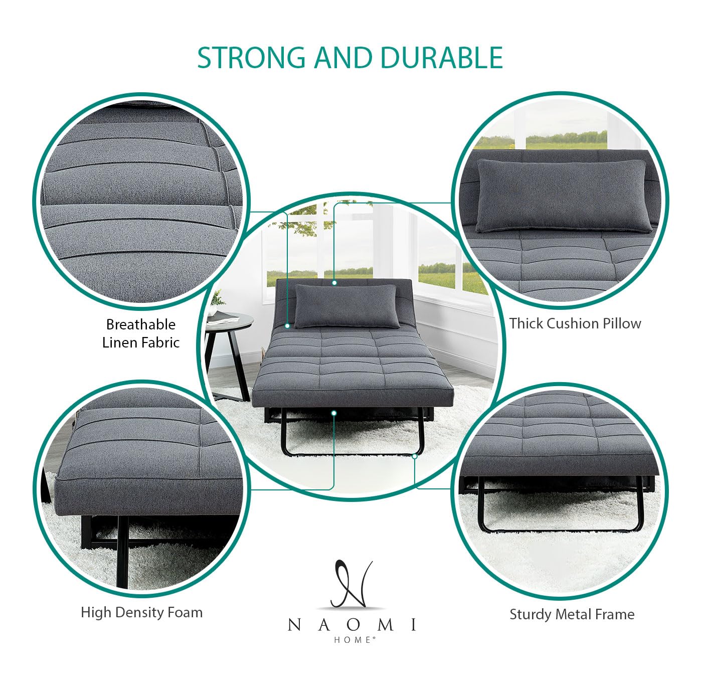 4-in-1 Convertible Sleeper Chair Bed with Adjustable Backrest - Breathable Linen Ottoman Sofa Bed for Living Room, Guest Room & Small Spaces - Modern Multi-Functional Furniture (Gray) - Perfect for Lounging, Napping & Overnight Guests