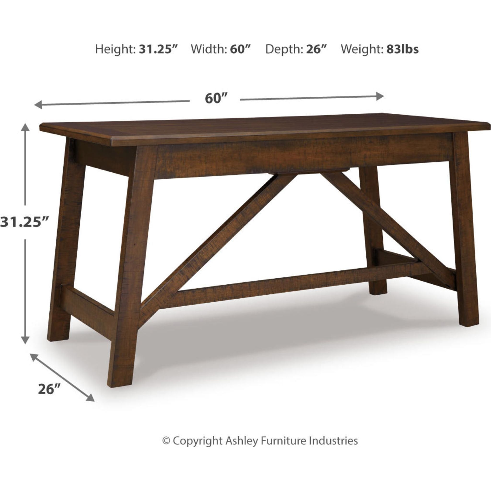 Baldridge Desk in Rustic Brown - Solid Wood Home Office Desk for Study & Work - Perfect for Home Office, Study Room & Workspace