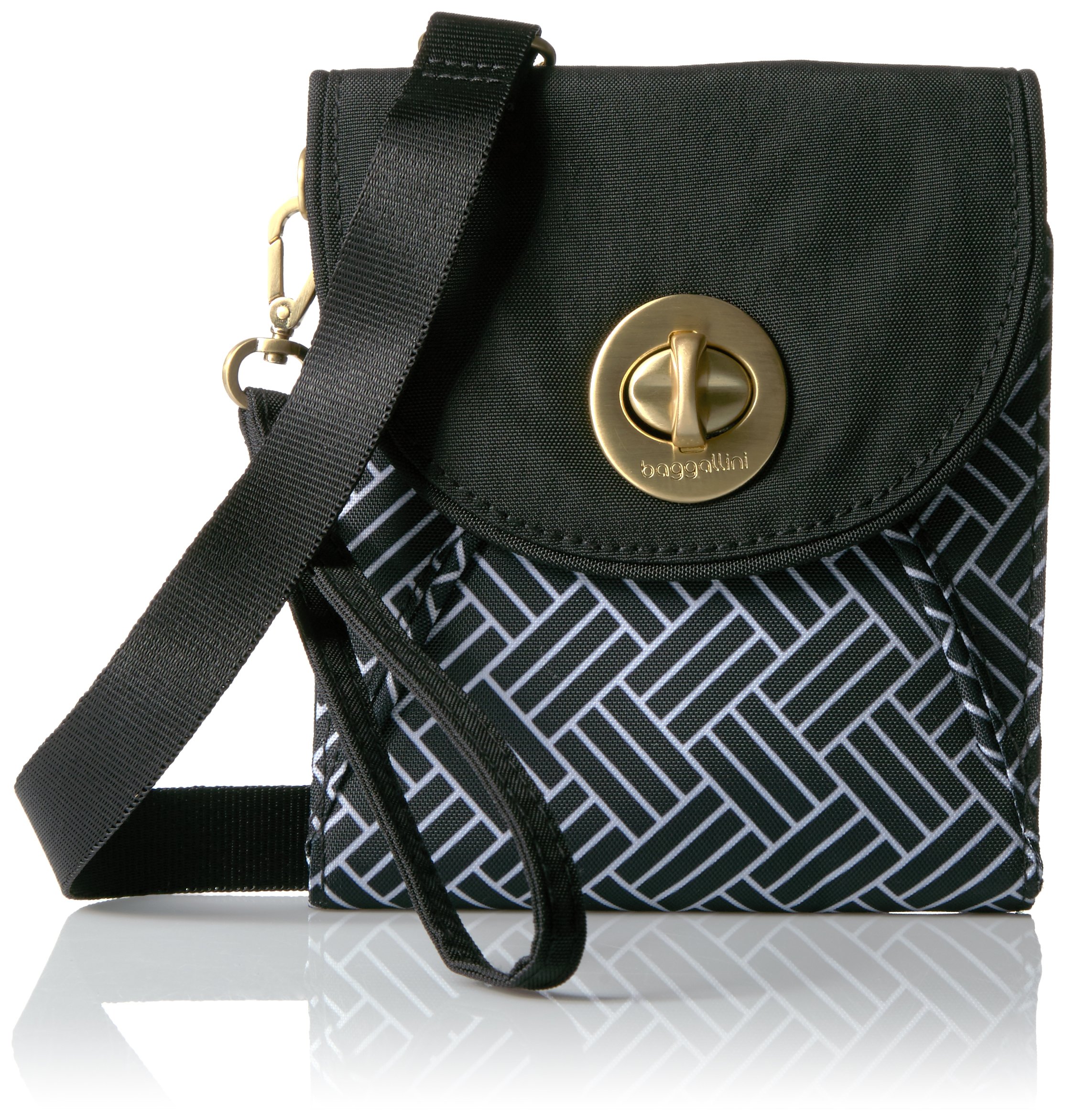 Baggallini Women's Gold International Athens RFID Blocking Crossbody Wallet - Black & Sand | Secure Travel Purse for Everyday Use & International Trips