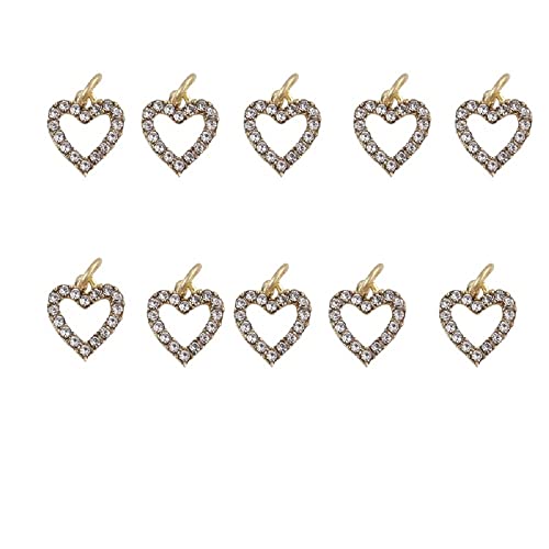 3D Gold Heart Nail Charms - 10pcs Alloy Glitter Heart Dangle Decorations with Rhinestones for Nail Art, DIY Nail Jewelry Pendants & Crafts - Perfect for Manicures, Bridal Nails, and Party Nail Designs