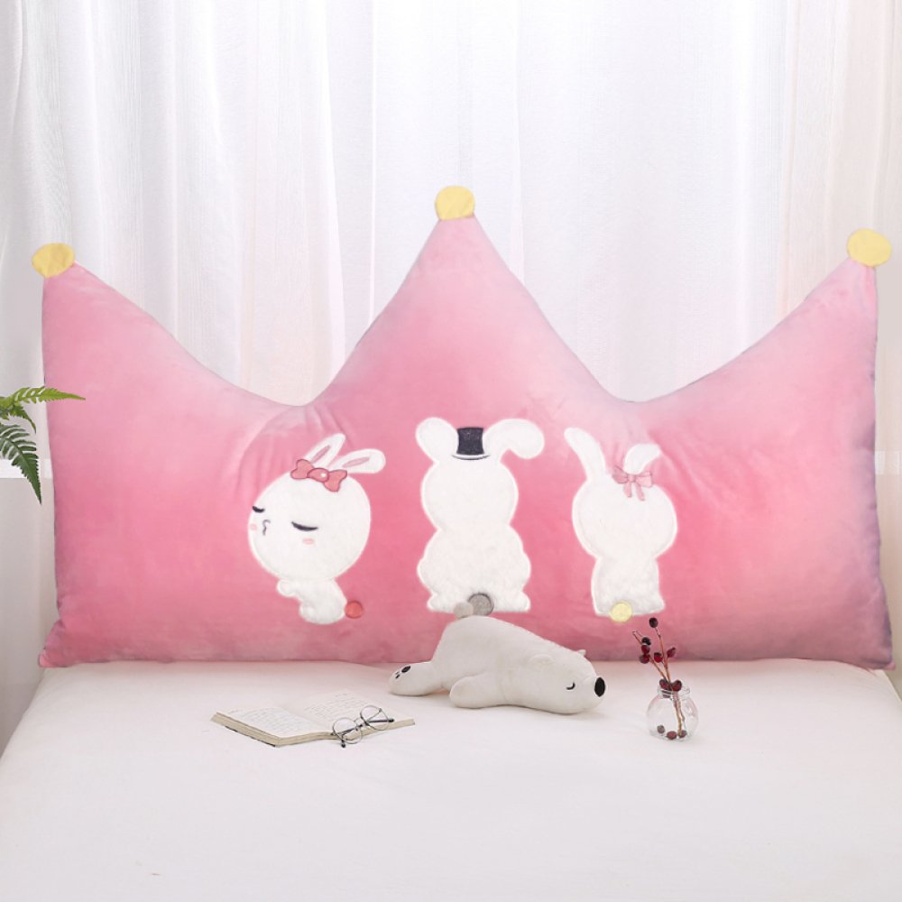 Princess Bed Pillow for Kids - Soft Pink Cloud-Shaped Backrest Cushion with Crown Design, 1.2m Headboard Support for Bedroom Decor | Perfect for Reading, Relaxing & Princess-Themed Bedrooms