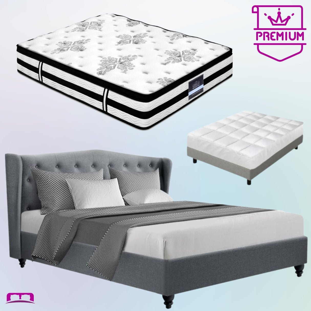 King Premium Bedding Set - Altona Grey Bed Frame, Algarve Euro Top Medium Firm Mattress & Bamboo Mattress Topper | Luxury Sleep Solution for Master Bedroom, Guest Room & Vacation Homes