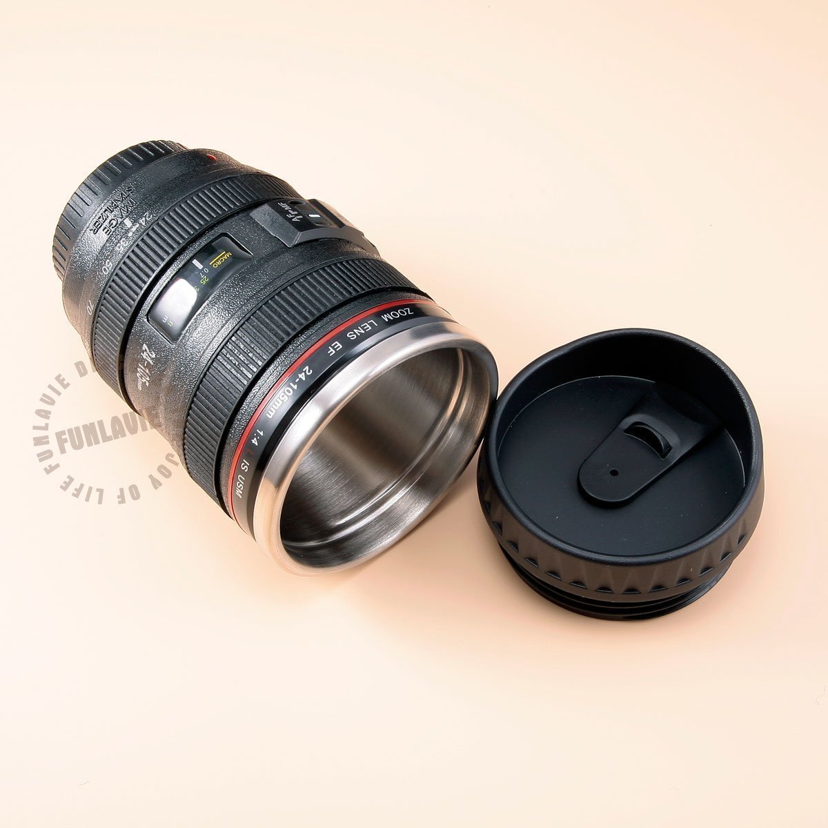 Funlavie Camera Lens Coffee Mug - Unique Travel Mug for Coffee & Tea, Novelty Birthday Gifts for Women & Men - Perfect for Office, Camping & Photography Enthusiasts