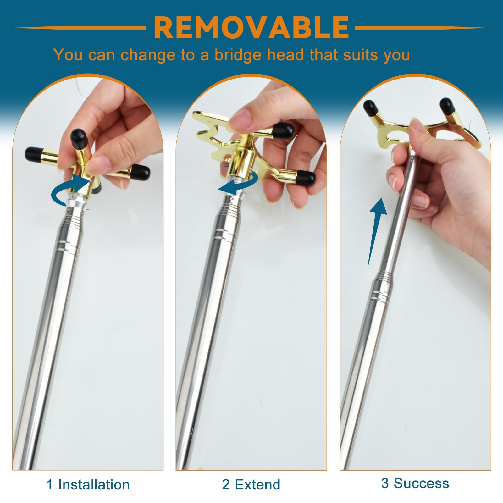 Retractable Billiards Cue Bridge Stick - 3 Pcs Removable Bridge Heads, Adjustable Snooker Pool Cue Accessory for Game & Competition, Perfect for Practice & Professional Play