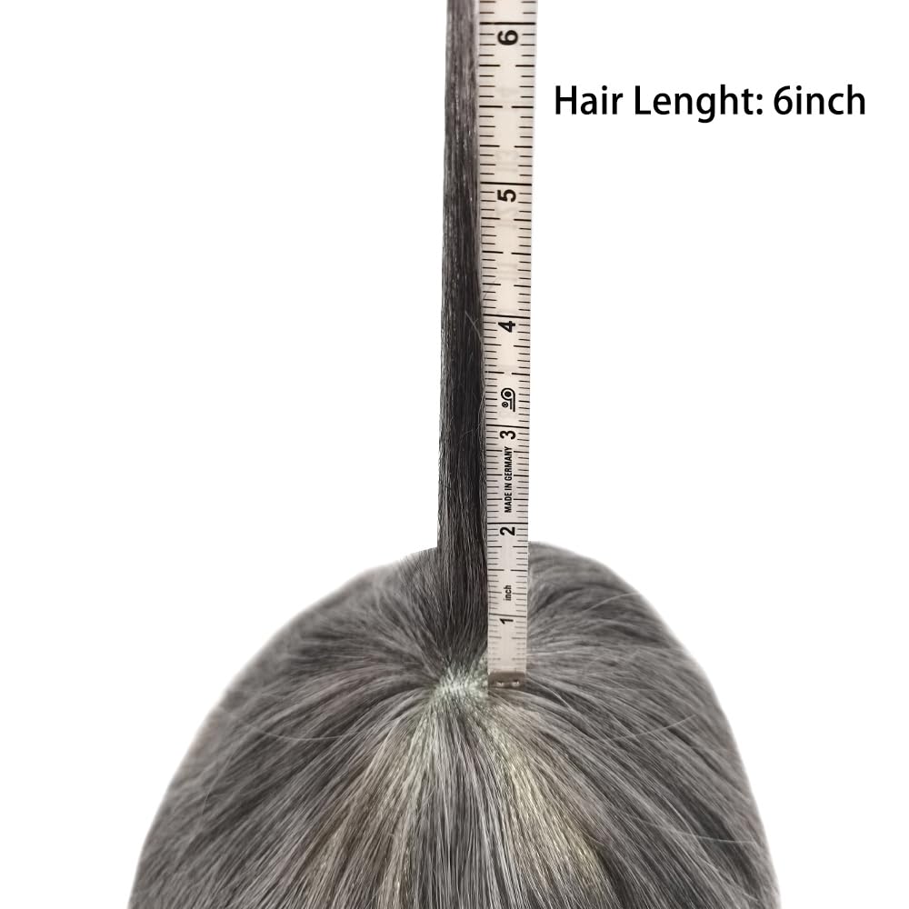 Ultra Thin Skin Toupee for Men - 8x10 Human Hair Toupee System, V-Looped Hairpiece for Hair Replacement, 90% Light Density #1B65 (1B Off Black + 65% Grey) - Natural Looking Hair Prosthesis for Daily Wear & Special Occasions