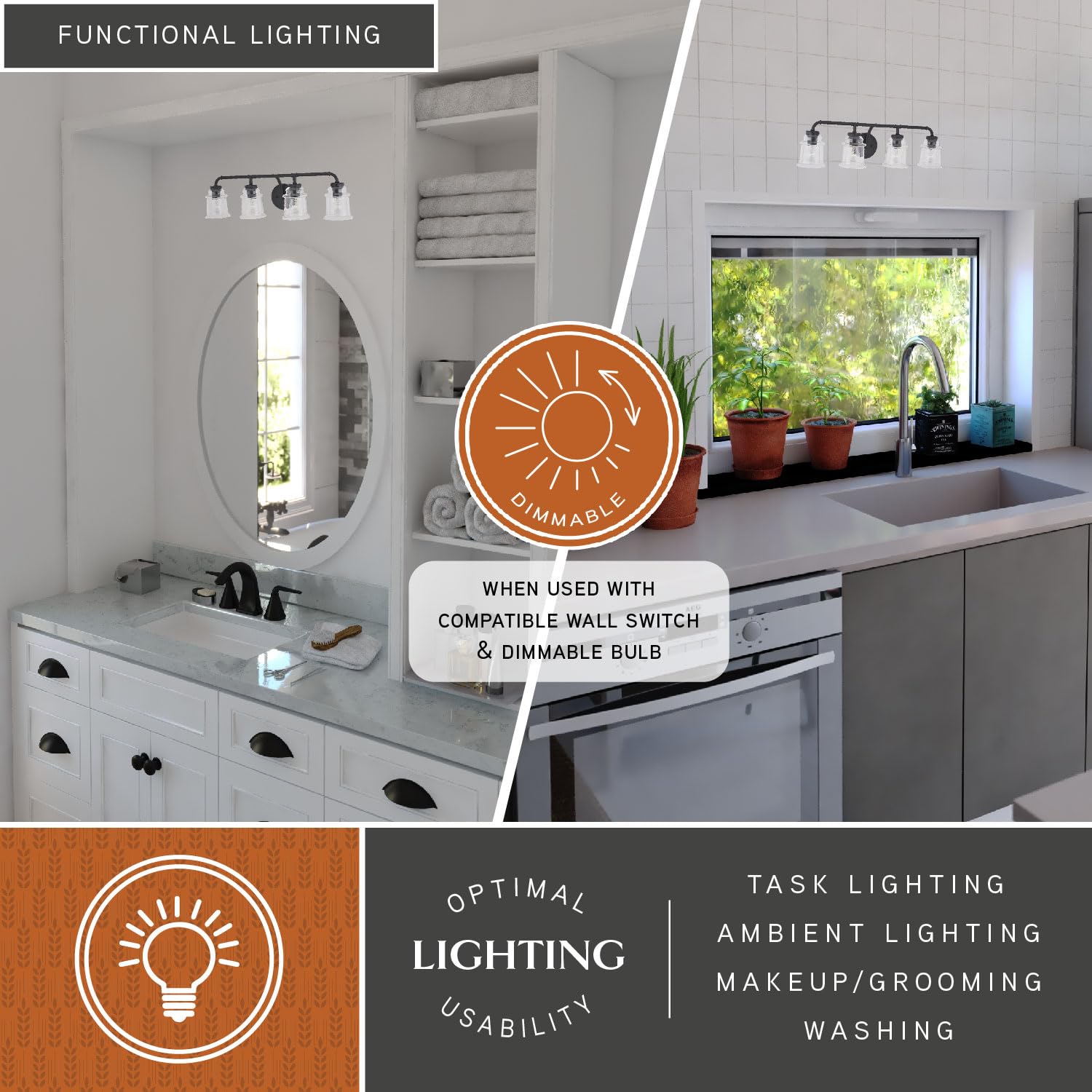 Toledo 4-Light Black Industrial Bathroom Vanity Light Fixture with Clear Glass Shades - Perfect for Modern Farmhouse, Loft, and Vintage Style Bathrooms