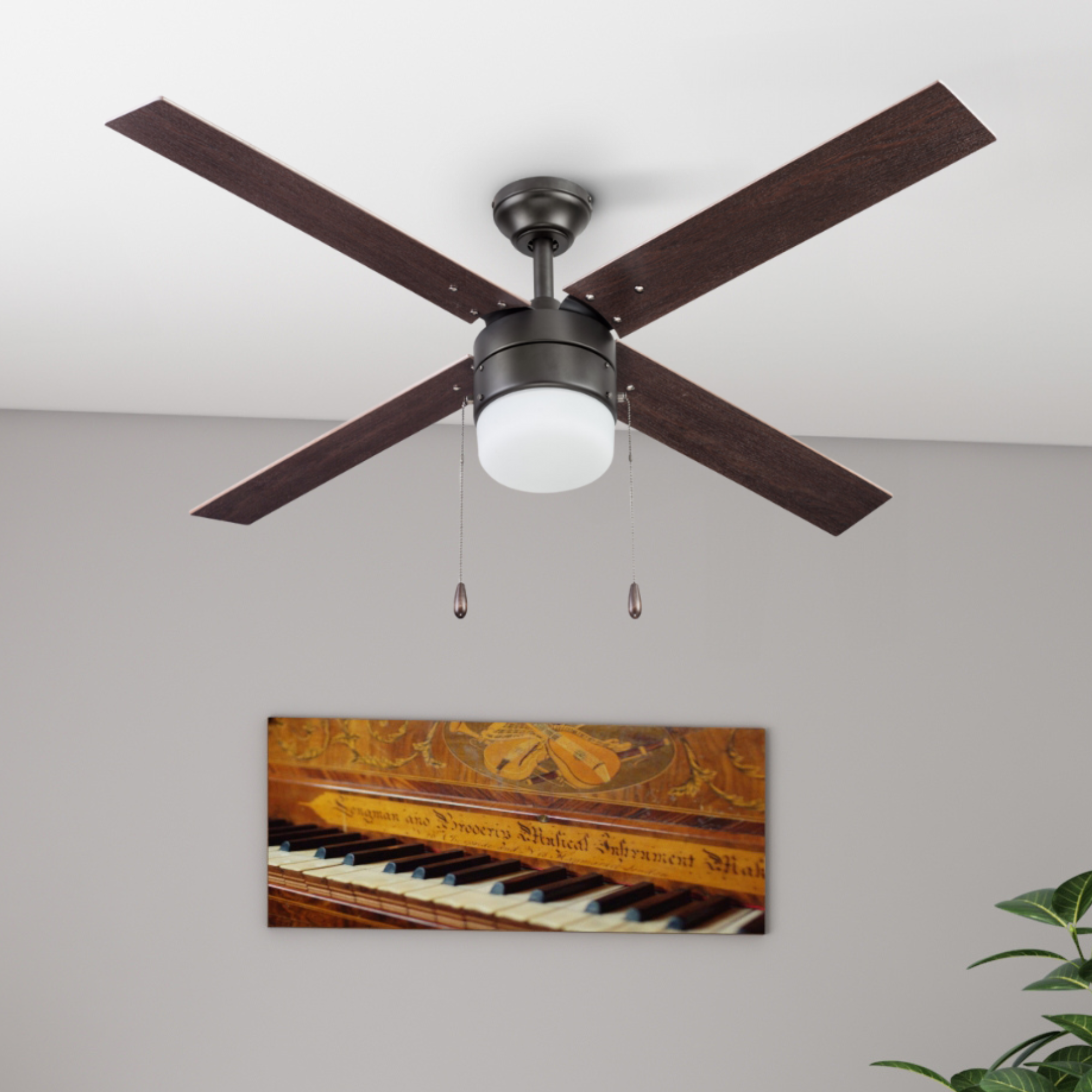 52 Inch Espresso Bronze Ceiling Fan with Pull Chain - Modern Indoor Cooling Fan for Living Room, Bedroom, and Office