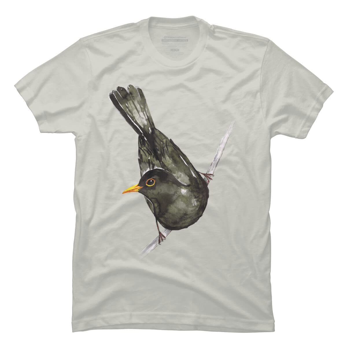 Design By Humans Men's Blackbird Watercolor by Bwiselizzy Graphic T-Shirt - Soft Cotton Tee for Casual Wear & Street Style