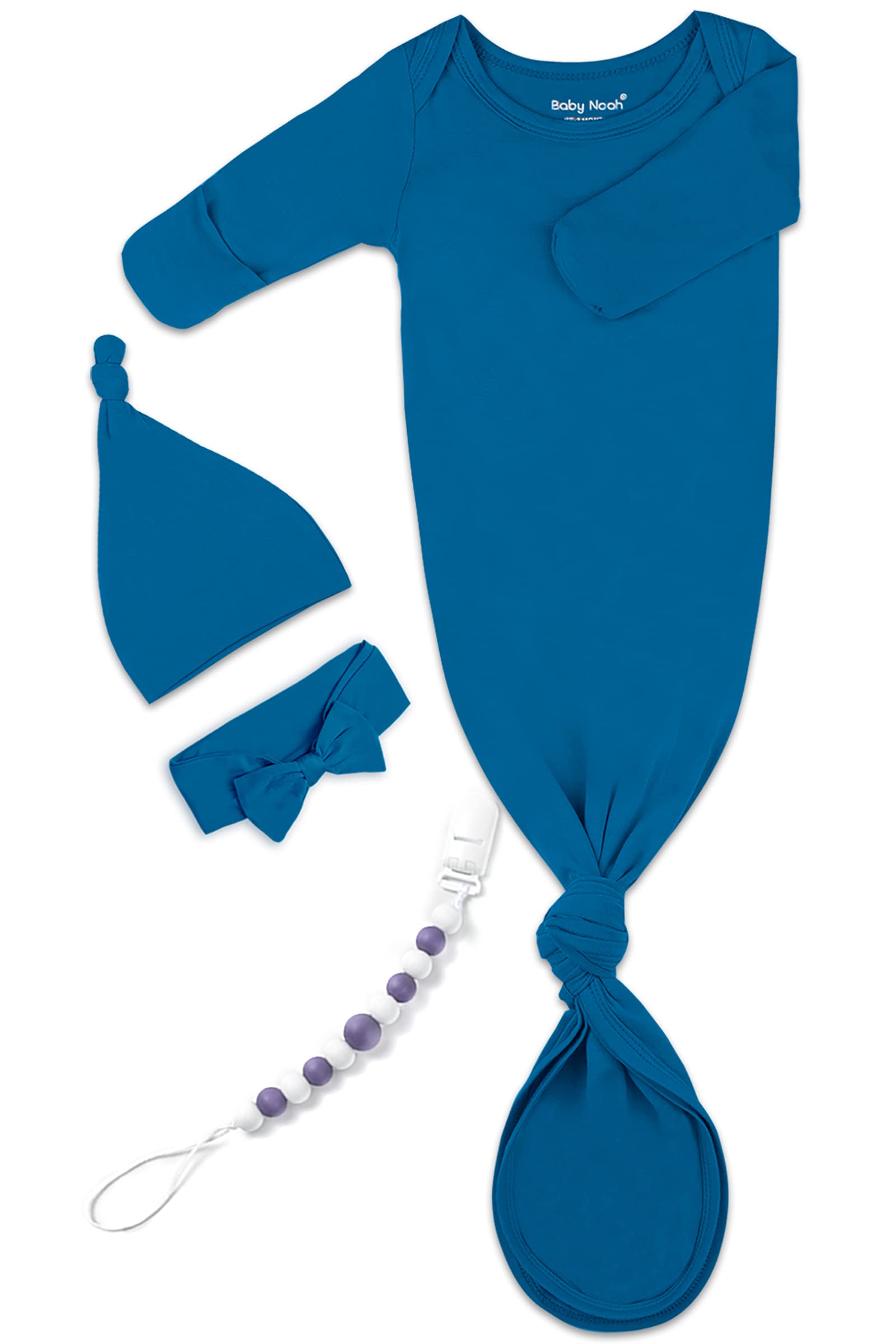 Soft Baby Knotted Gown Set with Mittens & Hat - Newborn Sleepwear for Cozy Nights