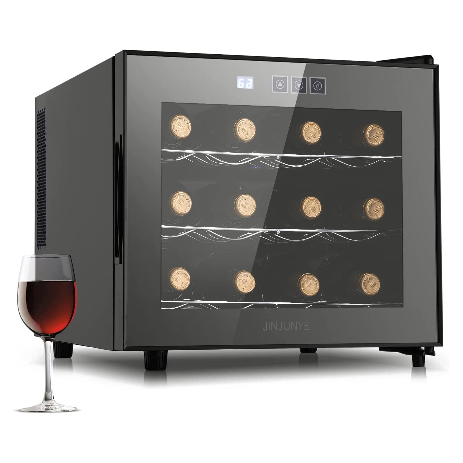 12 Bottle Wine Cooler Refrigerator - Compact Countertop Wine Fridge with Temperature Control, Mini Freestanding Wine Cellar with Glass Door, Ideal for Home, Office, Kitchen, or Bar Use