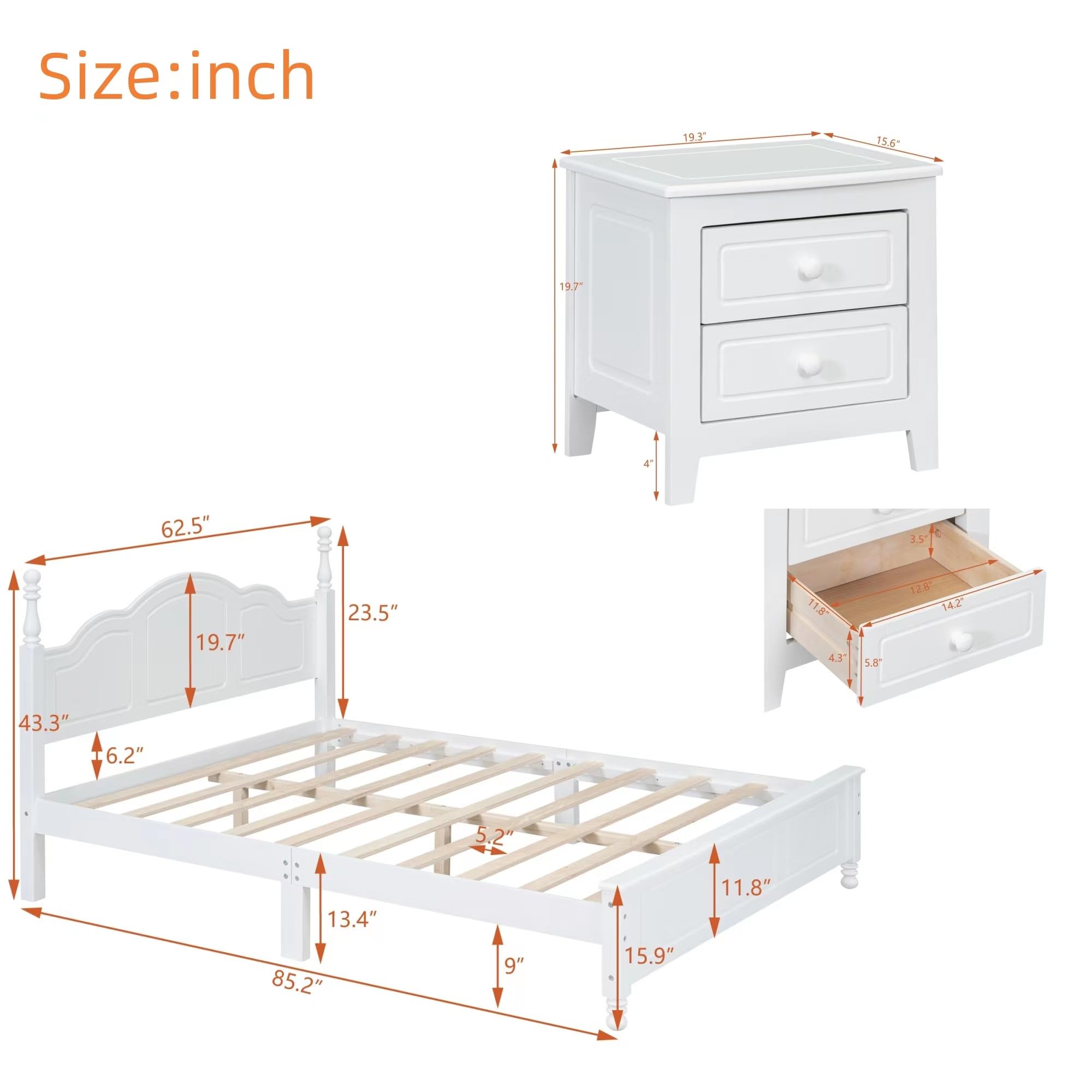 Harper & Bright Designs 3-Piece Queen Bedroom Set - Wooden Platform Bed with 2 Nightstands, Retro Style Bedroom Furniture - Easy Assembly (White) - Perfect for Master Bedrooms, Guest Rooms & Small Spaces