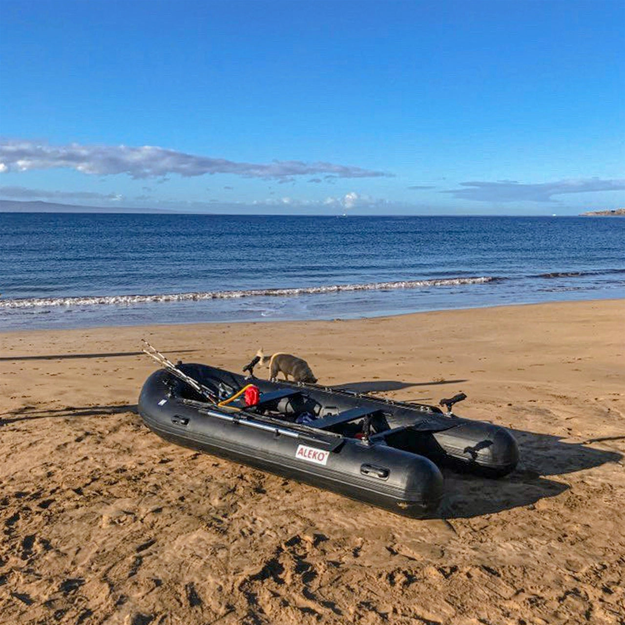 Aleko PRO 12.5 ft Inflatable Fishing Boat with Aluminum Floor & Front Board Holders - Black | Perfect for Lake, River & Offshore Fishing Adventures