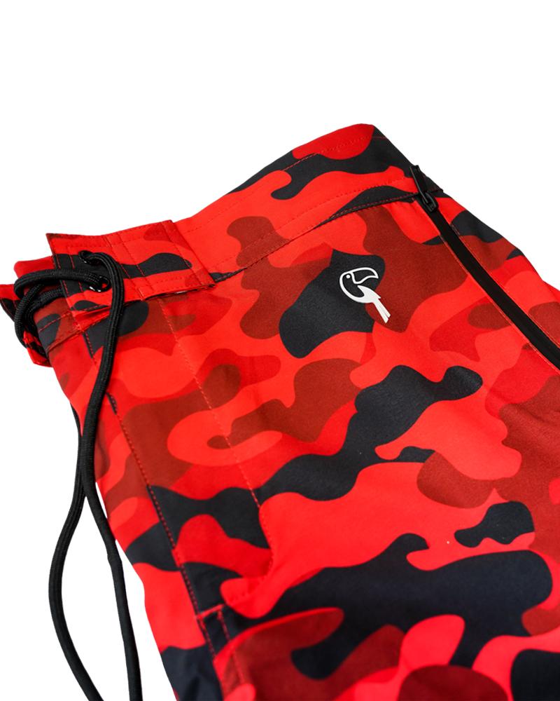 Men's Red Camo Swim Shorts - Quick Dry Beach Board Shorts for Swimming, Surfing & Summer Vacations