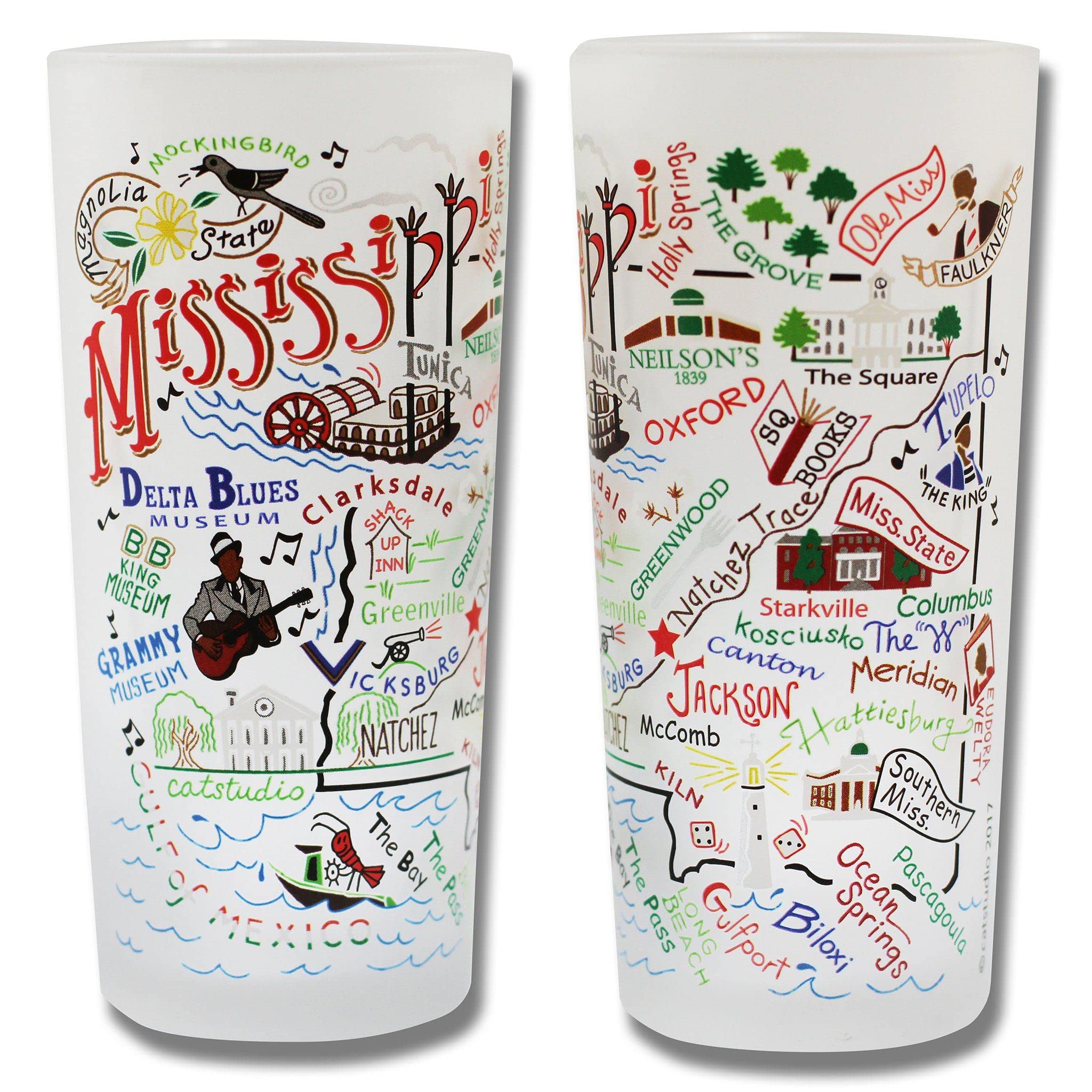 Catstudio Mississippi Frosted Glass Cup - 15oz Dishwasher Safe Tumbler for Kitchen, Home & Office | Perfect for Iced Coffee, Tea, Juice & Cocktails | Gift for Mississippi Lovers