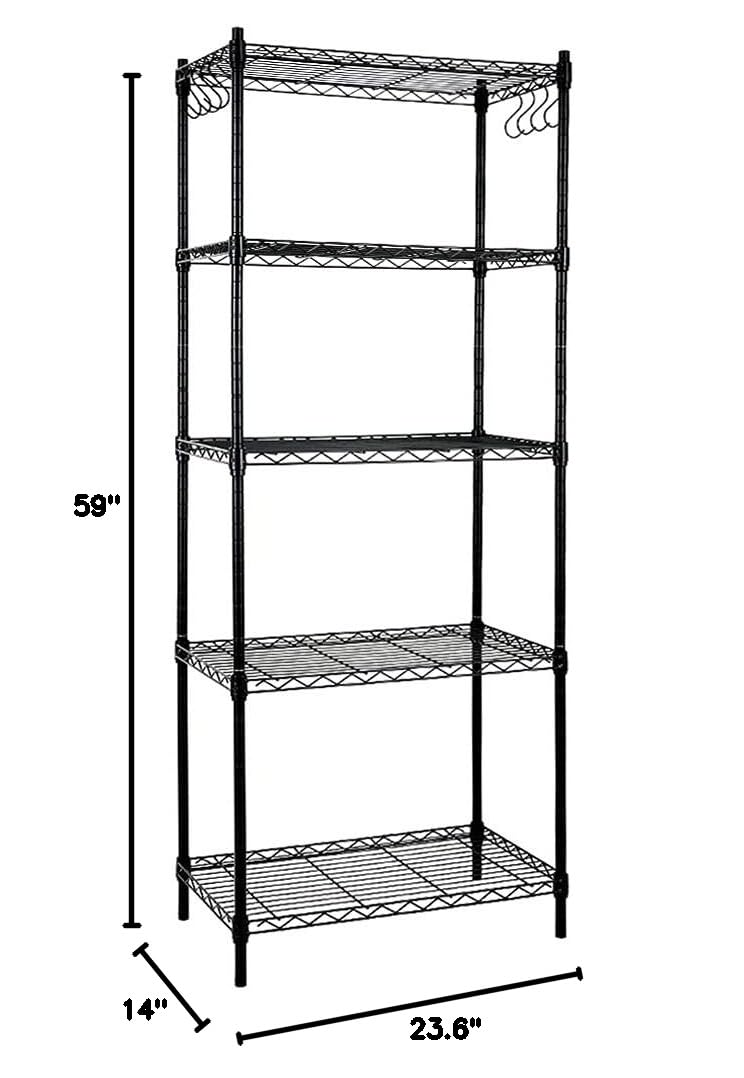 5-Shelf Steel Wire Rack Organizer - NSF Certified, Adjustable Shelving Unit with 5 Shelf Liners - 100lbs Capacity Per Shelf - Heavy Duty Storage for Kitchen, Pantry, Garage, Office (23.6