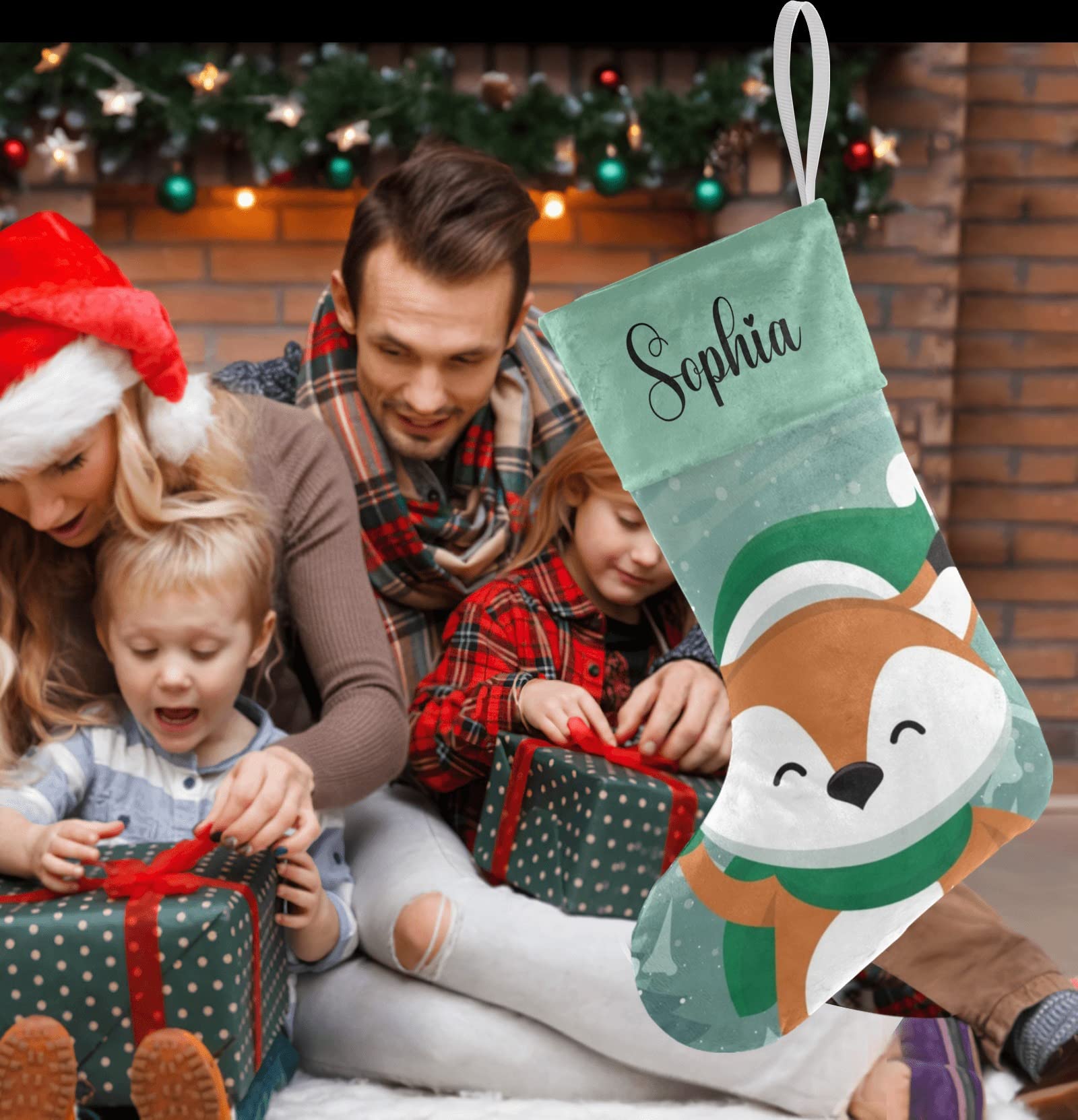 Personalized Christmas Stockings with Name - Custom Fox Design Holiday Decor for Family, Xmas Gift 17.52 x 7.87 Inch - Perfect for Fireplace Mantel, Christmas Tree Decorations & Cozy Home Holiday Styling