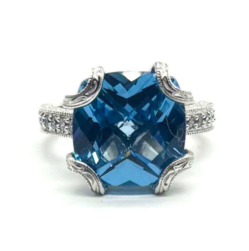 925 Sterling Silver Tacori Blue Topaz Ring for Women – Elegant Birthstone Jewelry Gift for Engagement, Anniversary & Special Occasions