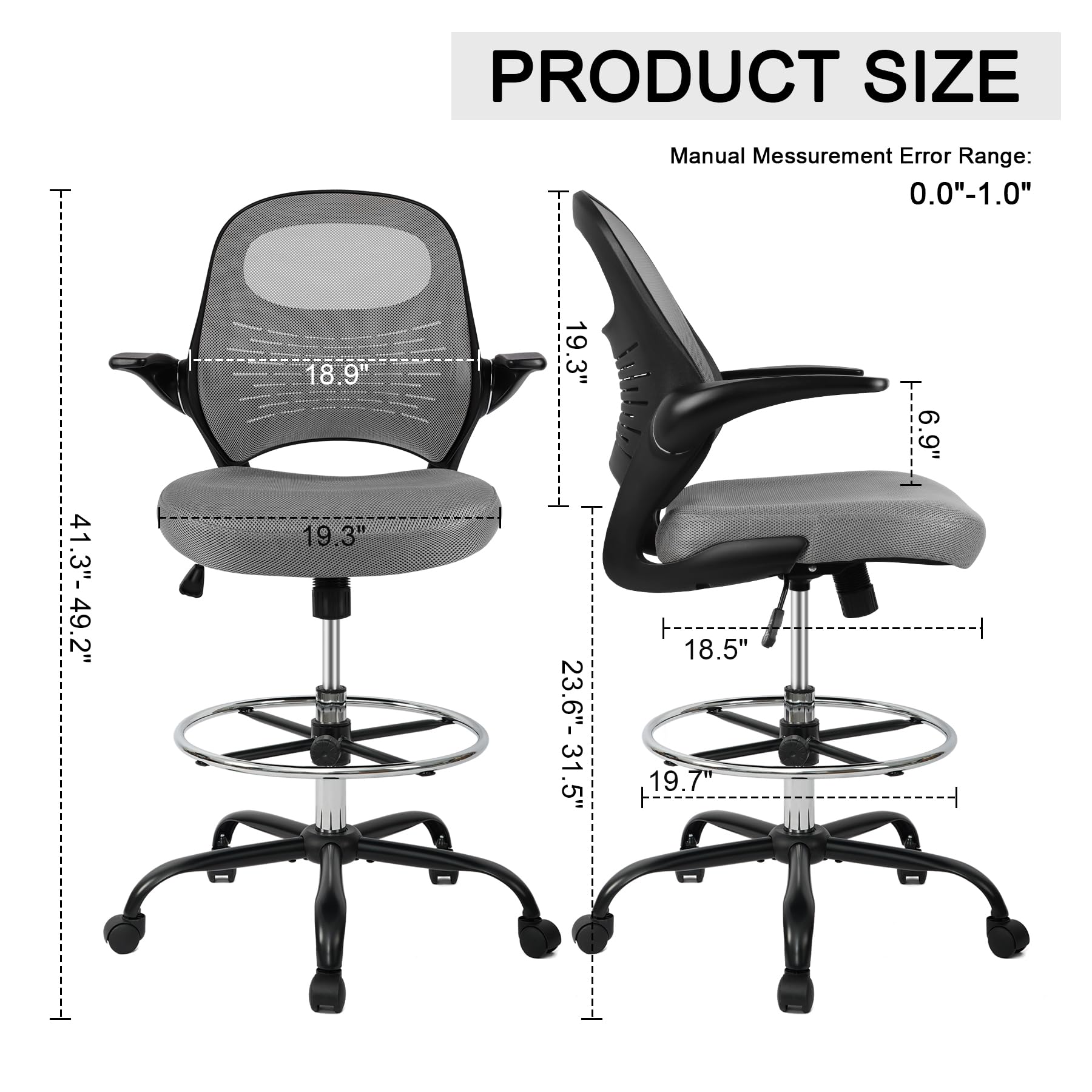 HYLONE Adjustable Drafting Stool - Heavy Duty Standing Desk Chair with Footrest for Office, Gaming & Home Use - Ergonomic Tall Chair for Architects, Artists & Professionals