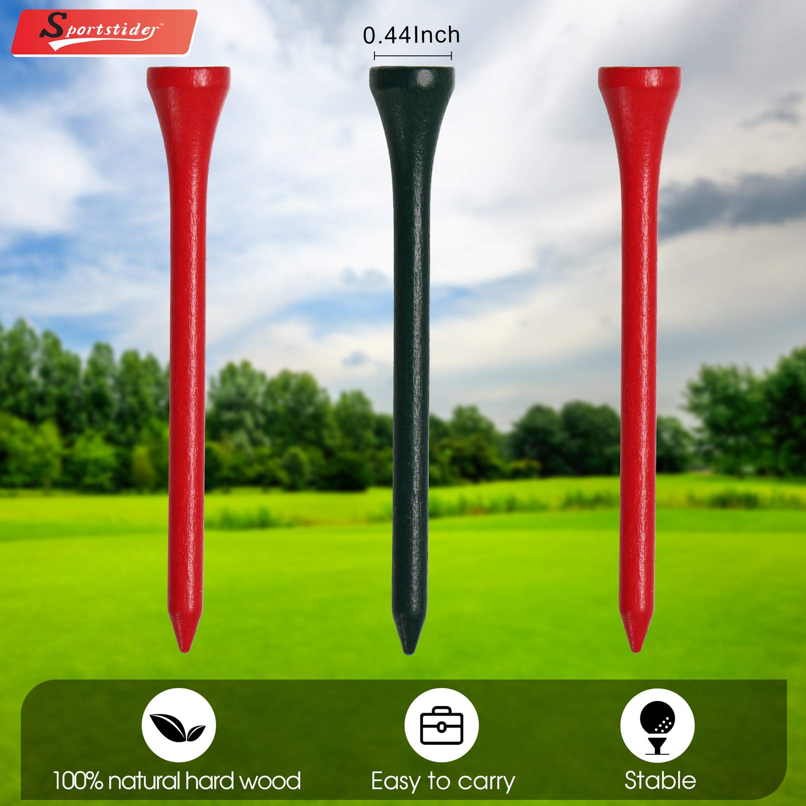 Premium 2 3/4 Inch Professional Wooden Golf Tees - 77 Count Pack (20+ Color Options) - Natural Hardwood Golf Accessories for Driving Range & Tournament Play - Red & Green Combo