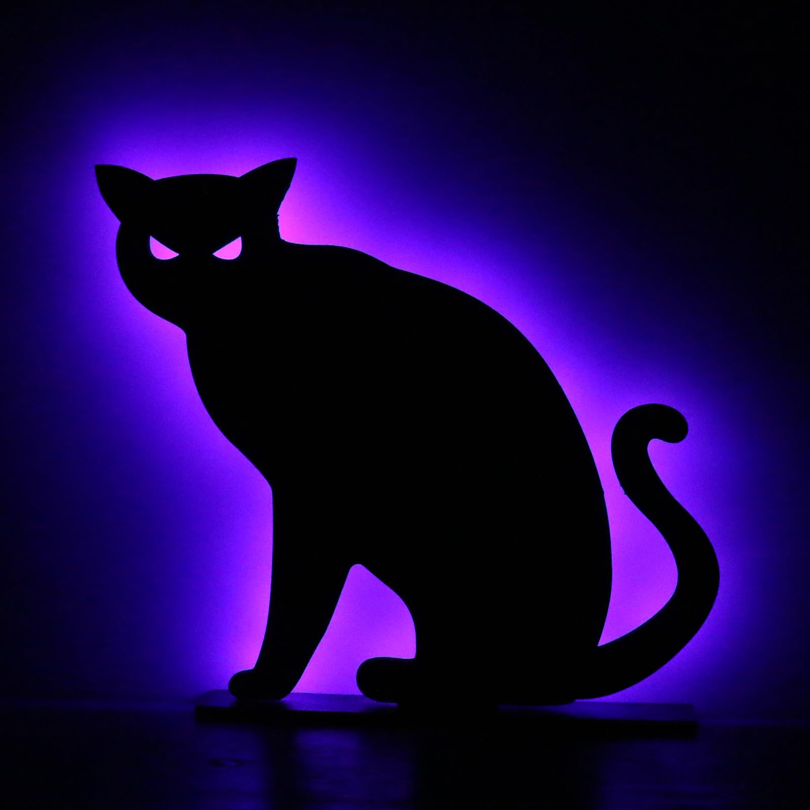 RoseCraft Halloween Decorations - Black Wooden Cat Tabletop Sign with LED Lights, Spooky Farmhouse & Indoor Party Decor for Halloween, Thanksgiving, Fall Season | Perfect for Home, Office, Porch & Mantel Decorating