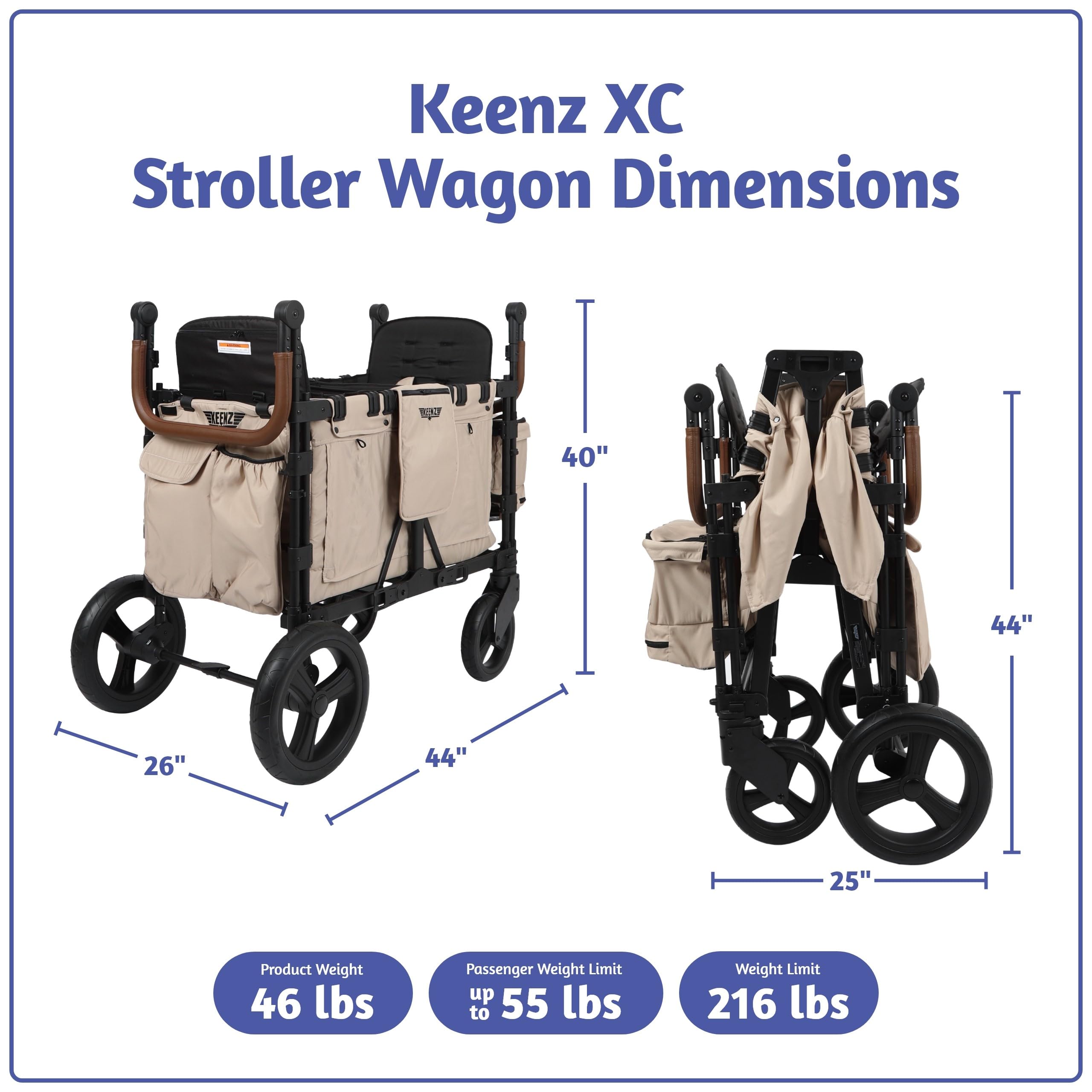 Keenz XC 2.0 Luxury Stroller Wagon - Foldable 2-Seater with Adjustable Canopy & Premium Comfort | Mocha Brown | Perfect for Family Outings, Beach Trips and Park Adventures
