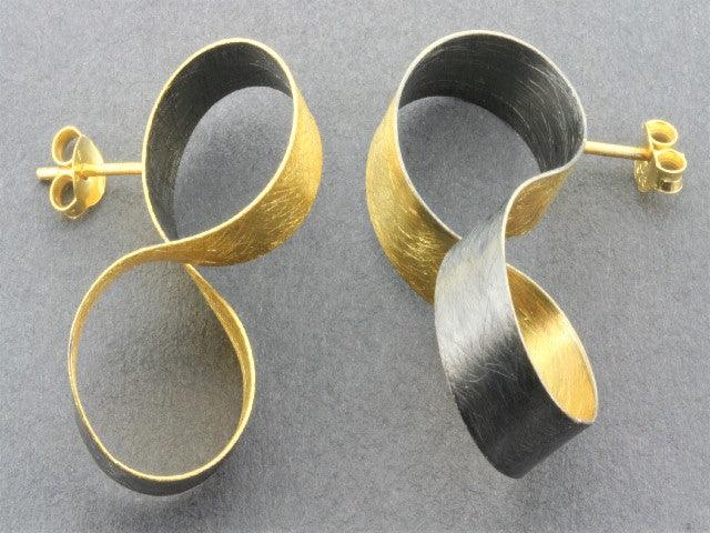 22K Gold & Oxidized Silver Infinity Ribbon Stud Earrings - Perfect for Weddings, Parties & Everyday Elegance