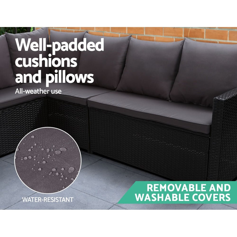 9-Piece Black Wicker Outdoor Lounge Set with Storage Cover - Perfect for Patio, Garden, and Poolside Relaxation