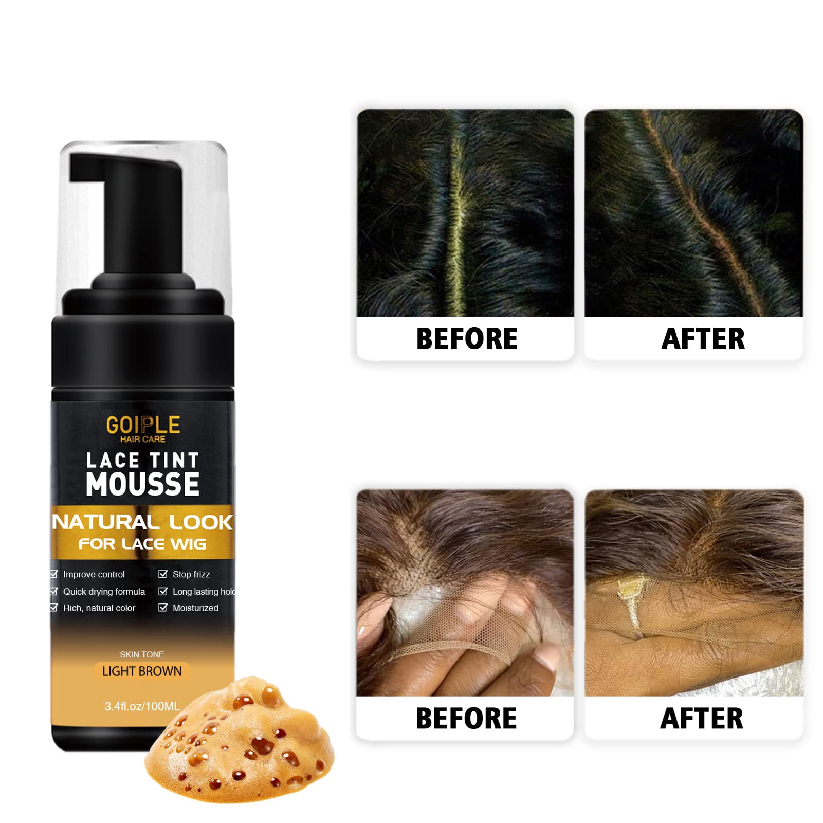 Women's Lace Tint Melting Mousse for Toupees, Hairpieces & Wigs - Natural Finishing Color with Wig Glue & Tool Set (Light Brown) | Perfect for Daily Styling, Cosplay & Hair Extensions