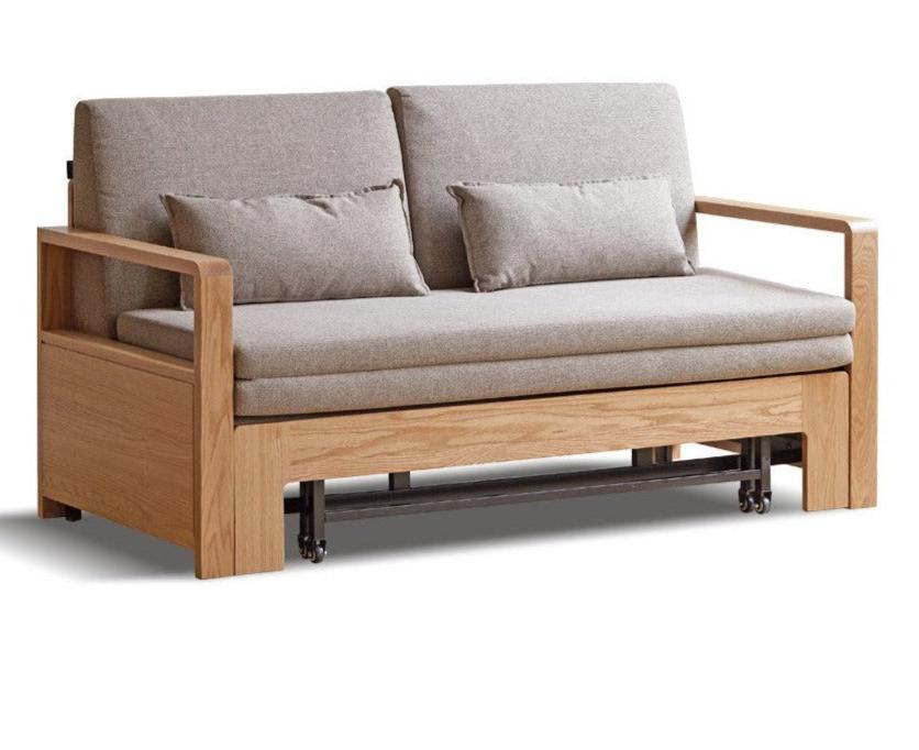 Solid Oak Wood Sofa Bed - Modern Multifunctional Convertible Sleeper for Small Spaces | Living Room, Guest Room & Studio Apartment Furniture