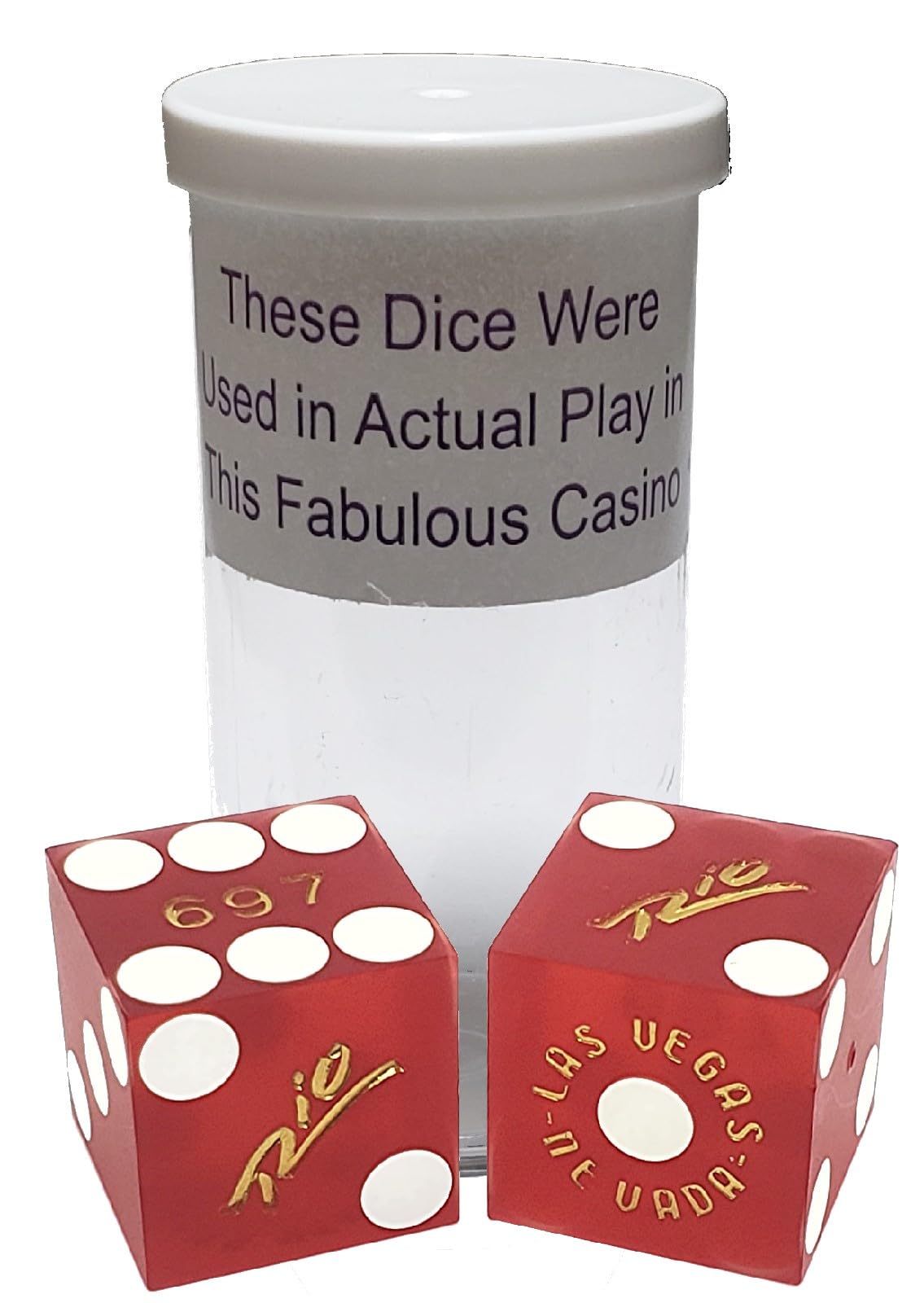 19mm Professional Craps Dice Pair with Matching Serial Numbers - Authentic Las Vegas Casino Table-Played Dice (Rio Red Frosted) for Casino Games, Gambling, and Home Entertainment