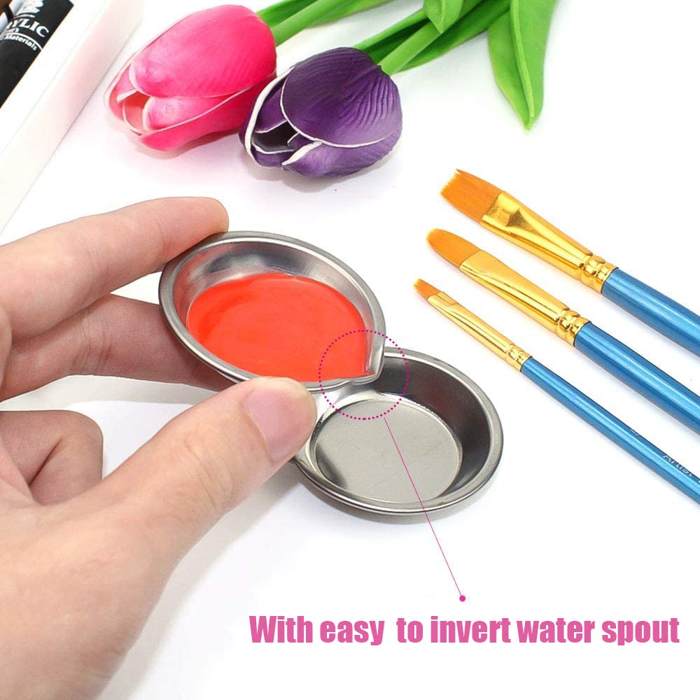 12-Piece Stainless Steel Makeup Palette Set - Round Metal Paint Mixing Trays for Acrylic, Oil & Watercolor Painting - Perfect for Artists & Professional Makeup Artists