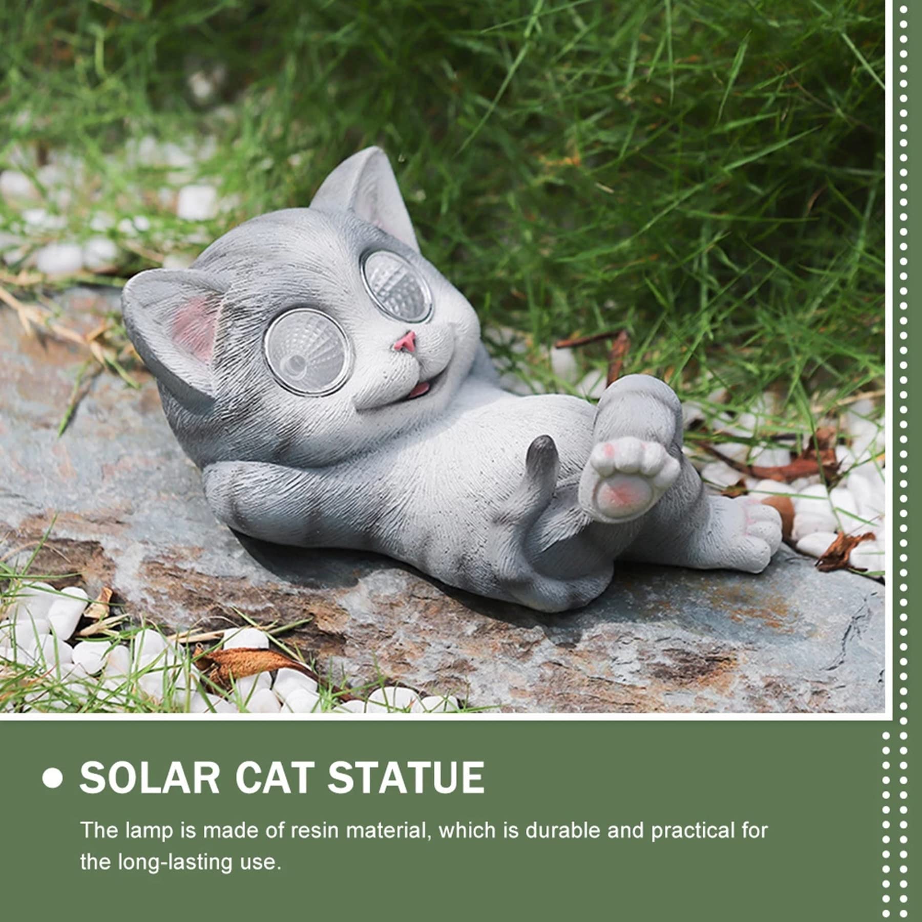 Solar Powered Frog Garden Statue with Glowing Eyes - Waterproof Resin Outdoor Decor for Patio, Lawn & Yard | Perfect for Garden Accents, Pond Decor & Nighttime Landscape Lighting (Cat Design B)
