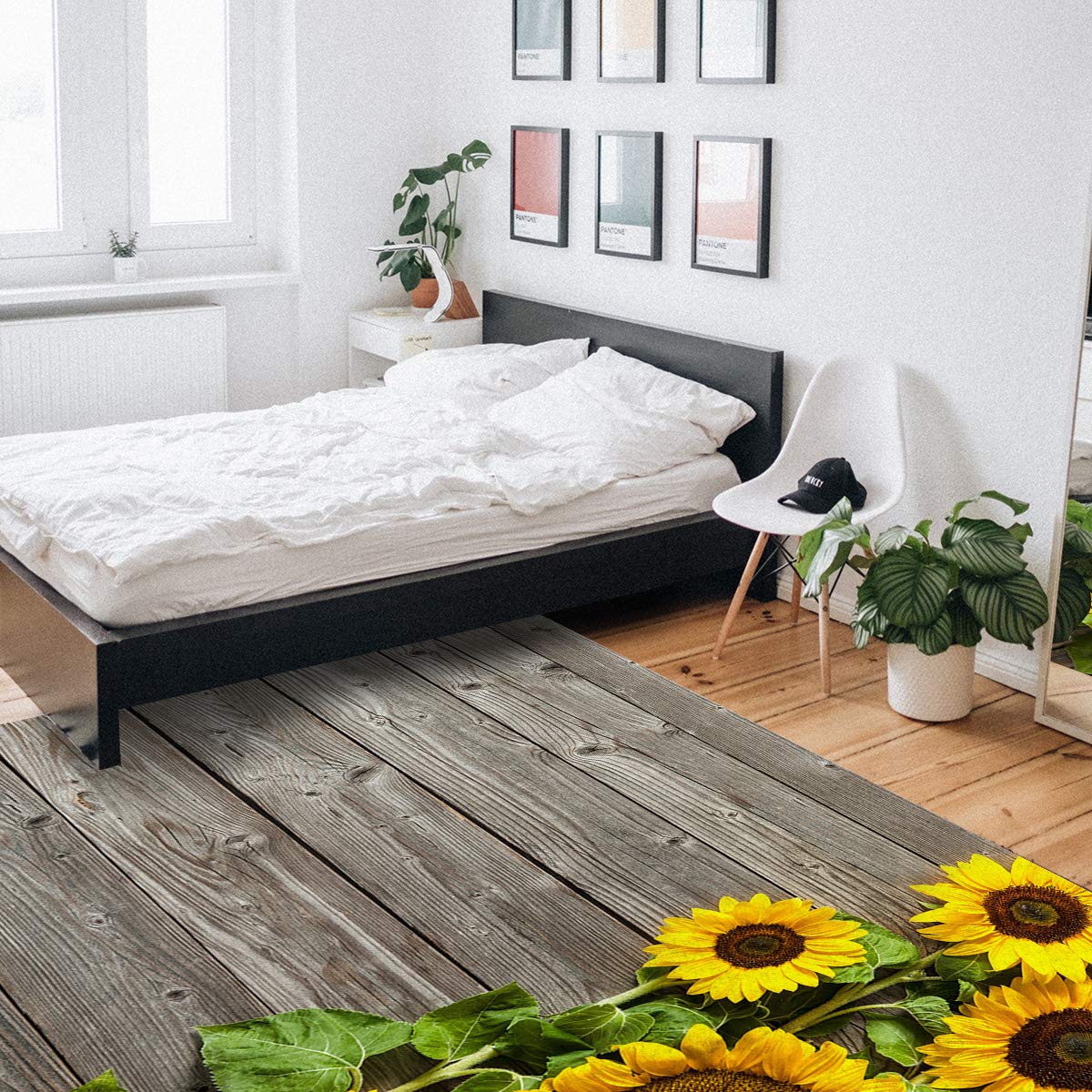 Super Soft Sunflower Large Area Rug 4' x 6' - Non-Slip Backing Indoor Outdoor Rug for Bedroom, Nursery, Living Room - Sunflower Wood Pattern Home Decor Rug for Cozy Home & Garden