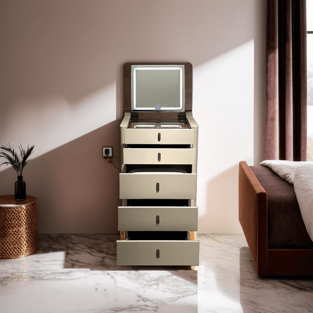 Graphon Vanity Dressing Table with LED Mirror - Modern Makeup Desk with Stool & Storage for Bedroom, Bathroom, Salon (White) | Perfect for Makeup Application, Skincare Routine & Home Decor