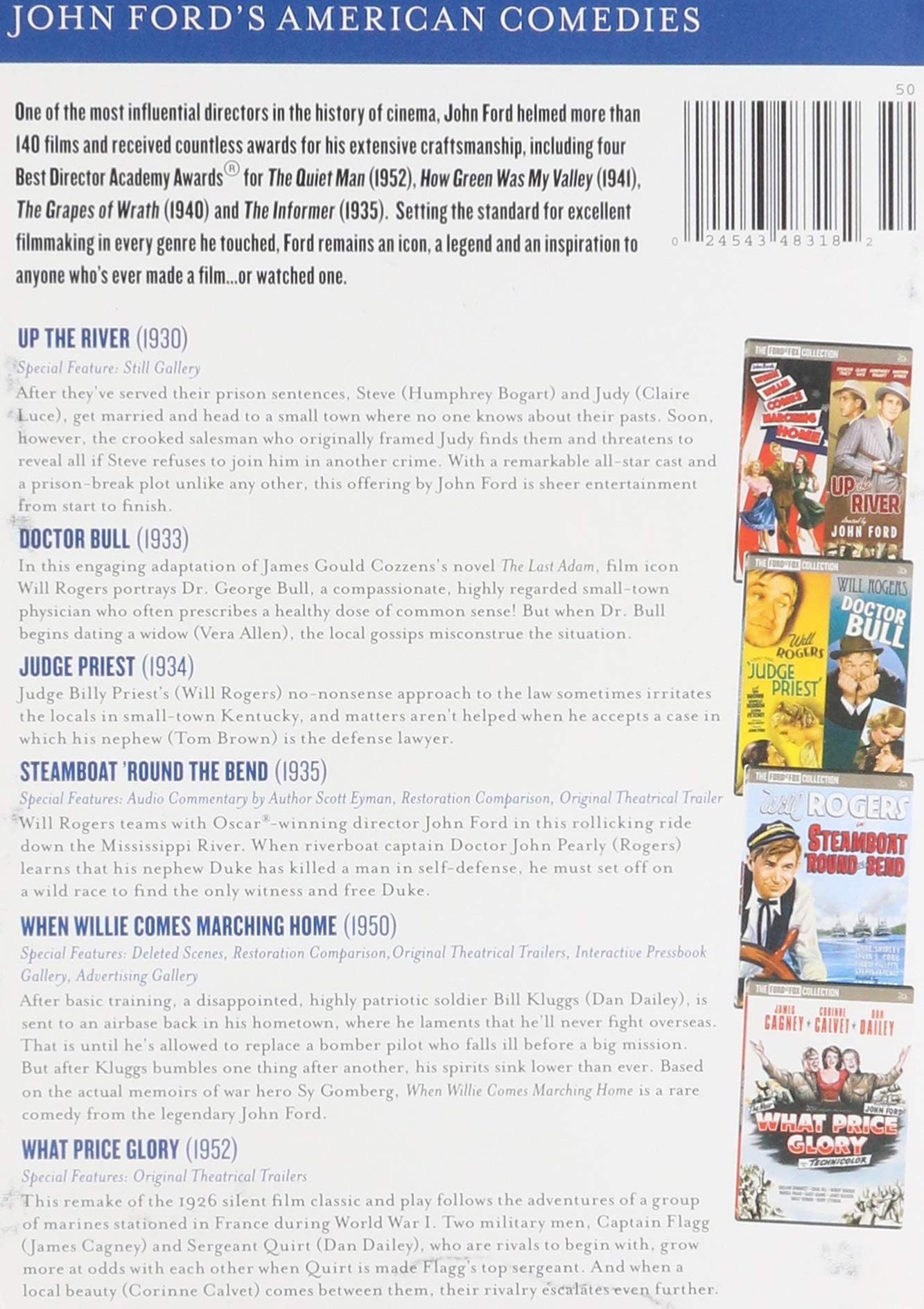 Ford At Fox Collection: John Ford's Classic American Comedies DVD Set (Steamboat Around the Bend, Judge Priest, Doctor Bull, When Willie Comes Marching Home, Up the River, What Price Glory) - Perfect for Movie Collectors and Classic Film Enthusiasts