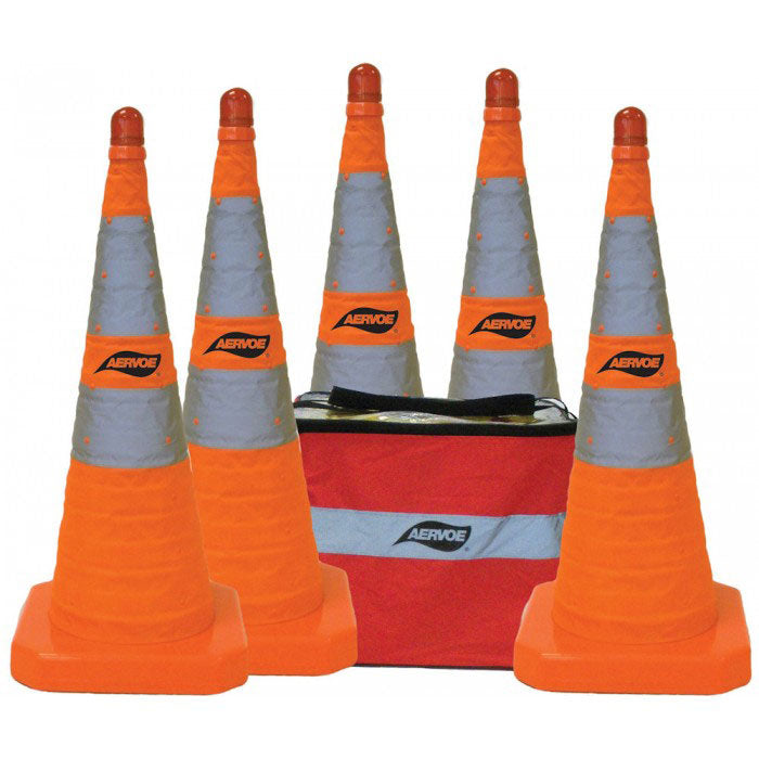 Aervoe 1193 28-Inch Collapsible Safety Cone Kit (5-Pack) - High Visibility Traffic Cones for Road Safety, Construction Zones & Parking Lot Control
