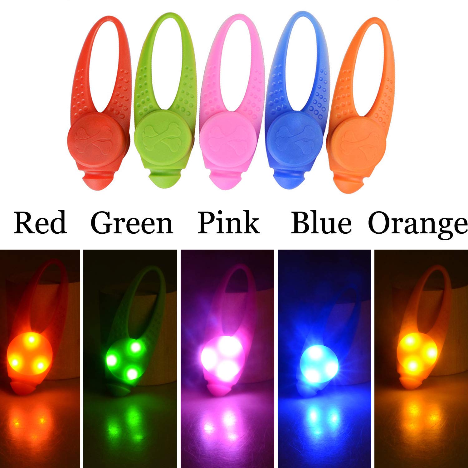 5-Pack LED Dog Collar Light - Waterproof Pet Safety Strobe Harness with Reflective Strips for Small Medium Large Dogs - Night Walking, Camping, Jogging & Outdoor Activities Accessories