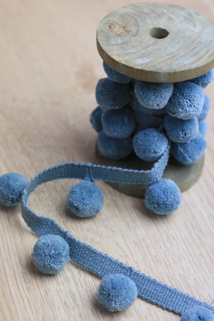 Country Blue Pom Pom Trim - Decorative Crafting Supplies for DIY Home Decor, Scrapbooking, and Party Decorations