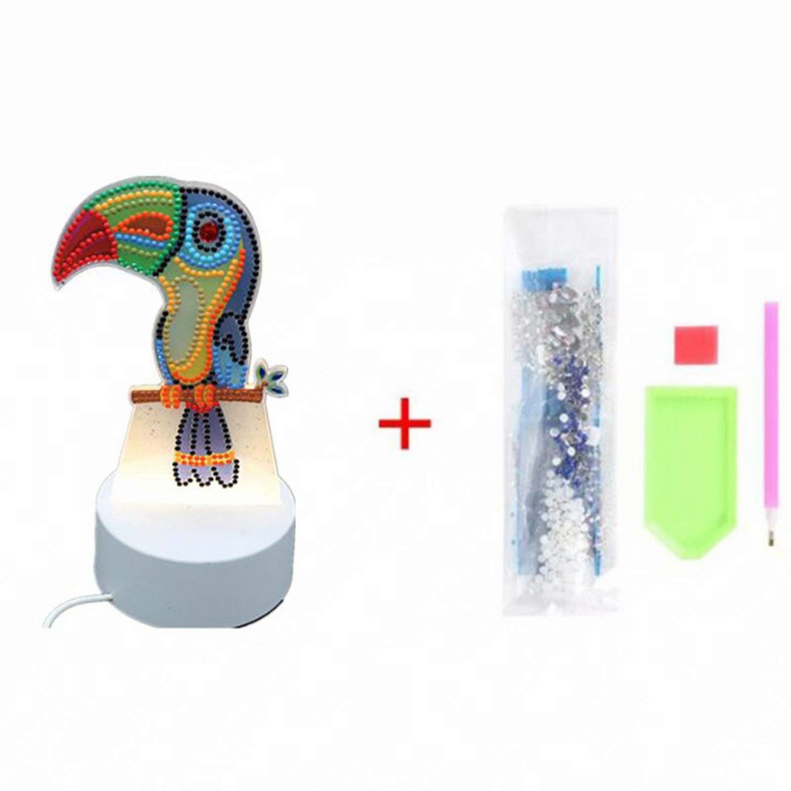 5D Diamond Painting LED Night Light Kit - DIY Owl Embroidery Mosaic Craft for Kids & Adults with USB Cable - Perfect for Home Decor, Bedroom Lighting & Relaxing Art Therapy Projects