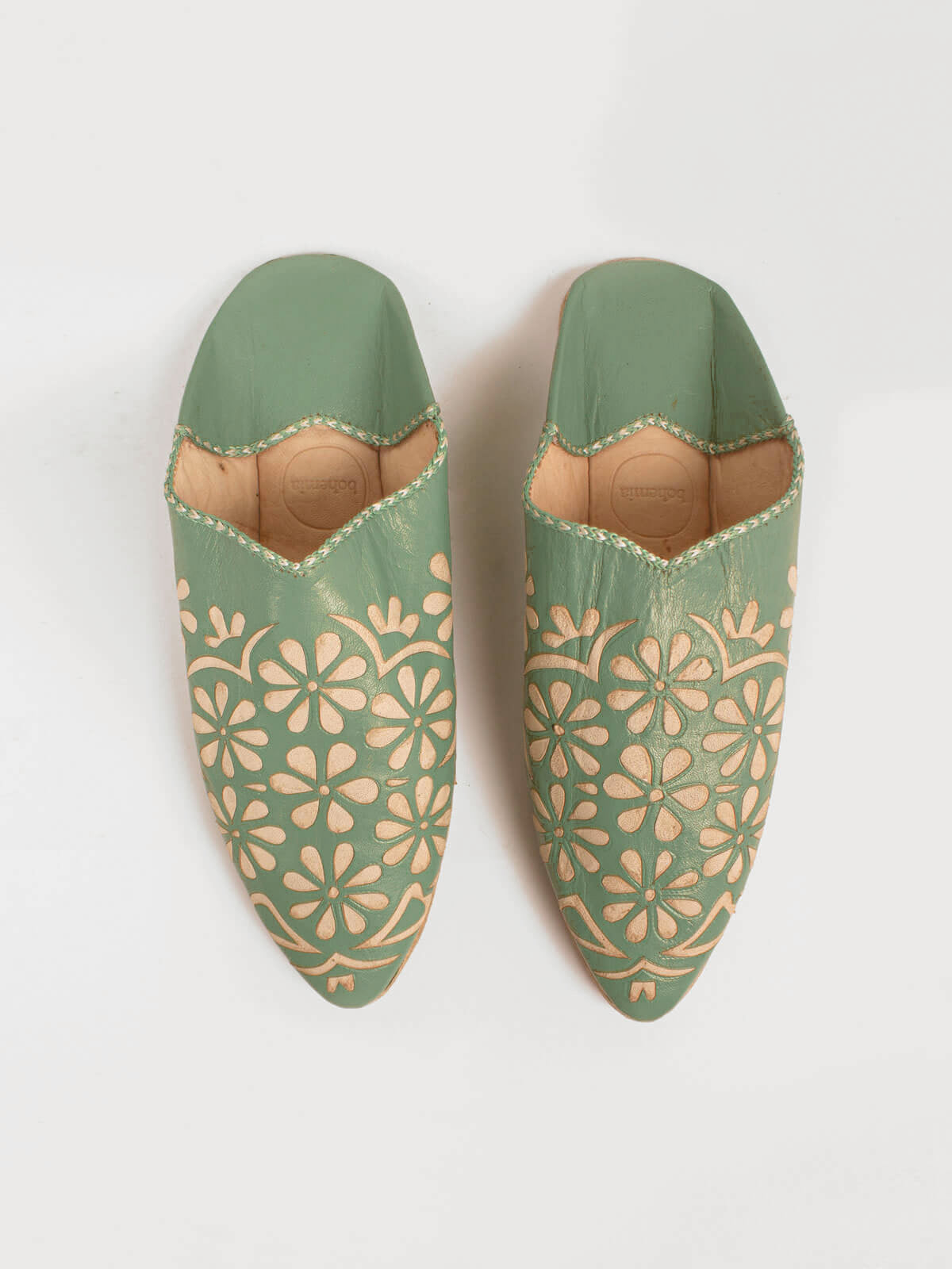 Moroccan Decorative Daisy Babouche Slippers for Women - Soft Sage Green House Shoes - Comfortable Indoor/Outdoor Slippers for Home, Lounge, Spa & Gift Giving