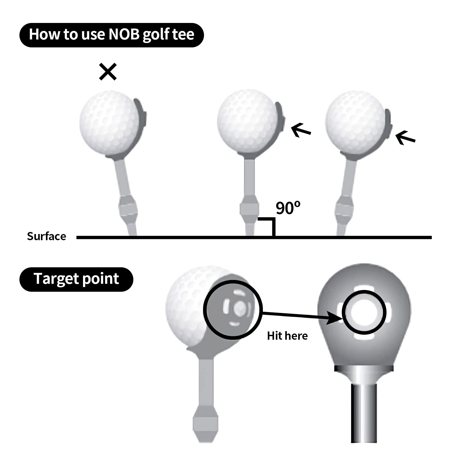 Licata NOBTEE Premium Golf Tees Set - 2 Pack (4 Tees Total) for Maximum Distance & Reduced Spin | Perfect for Driving Range & Tournament Play
